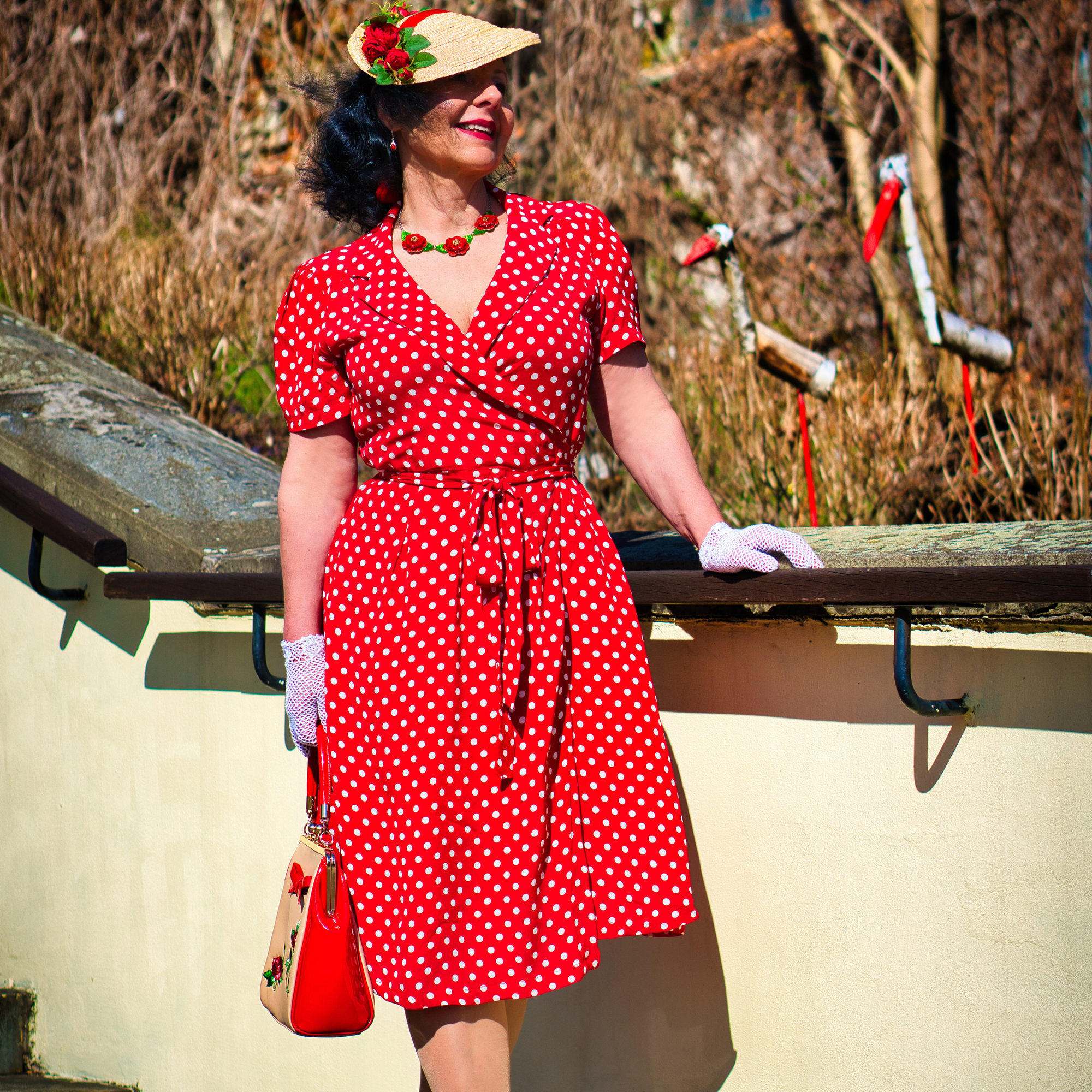 Peggy Wrap Dress in Red Polka