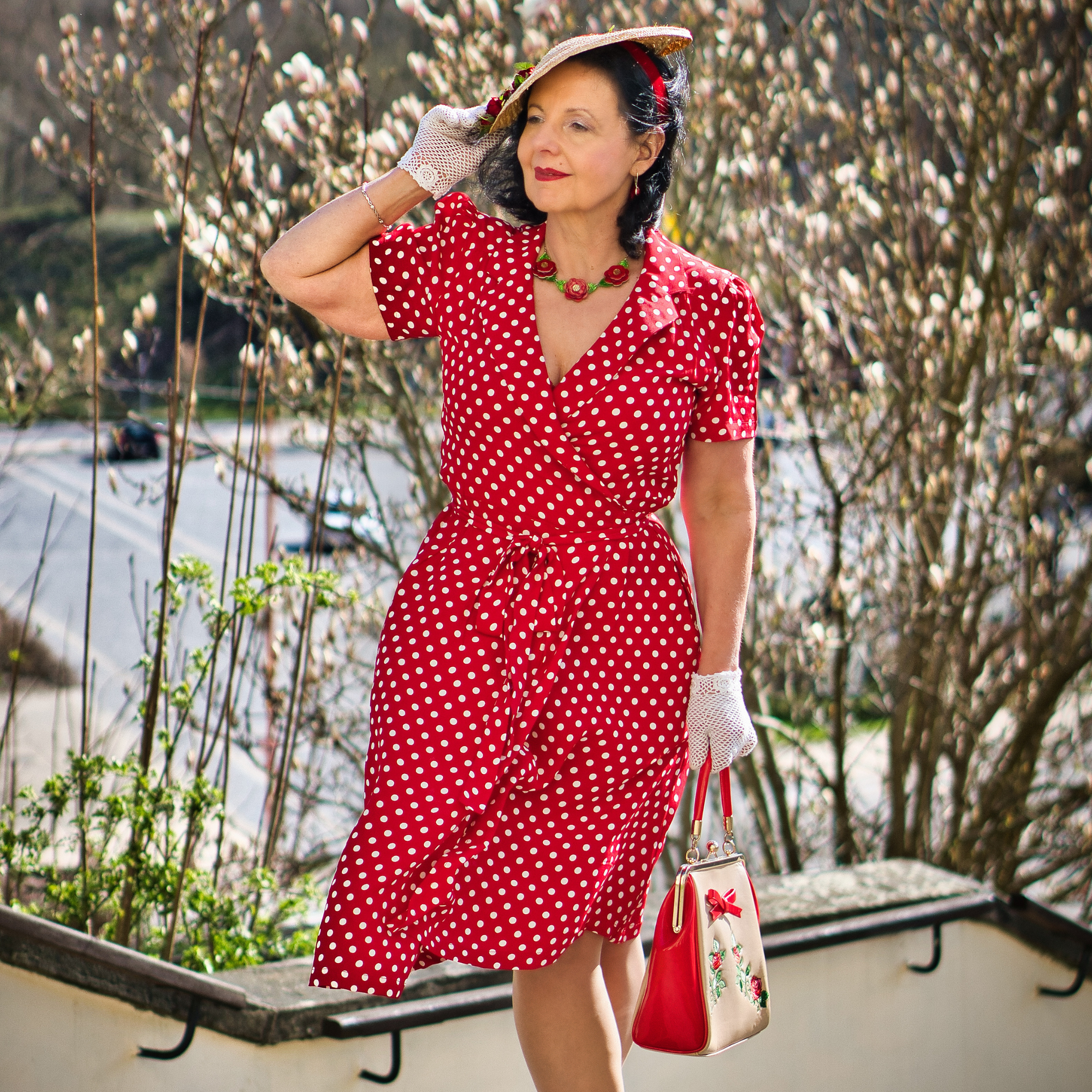 Peggy Wrap Dress in Red Polka