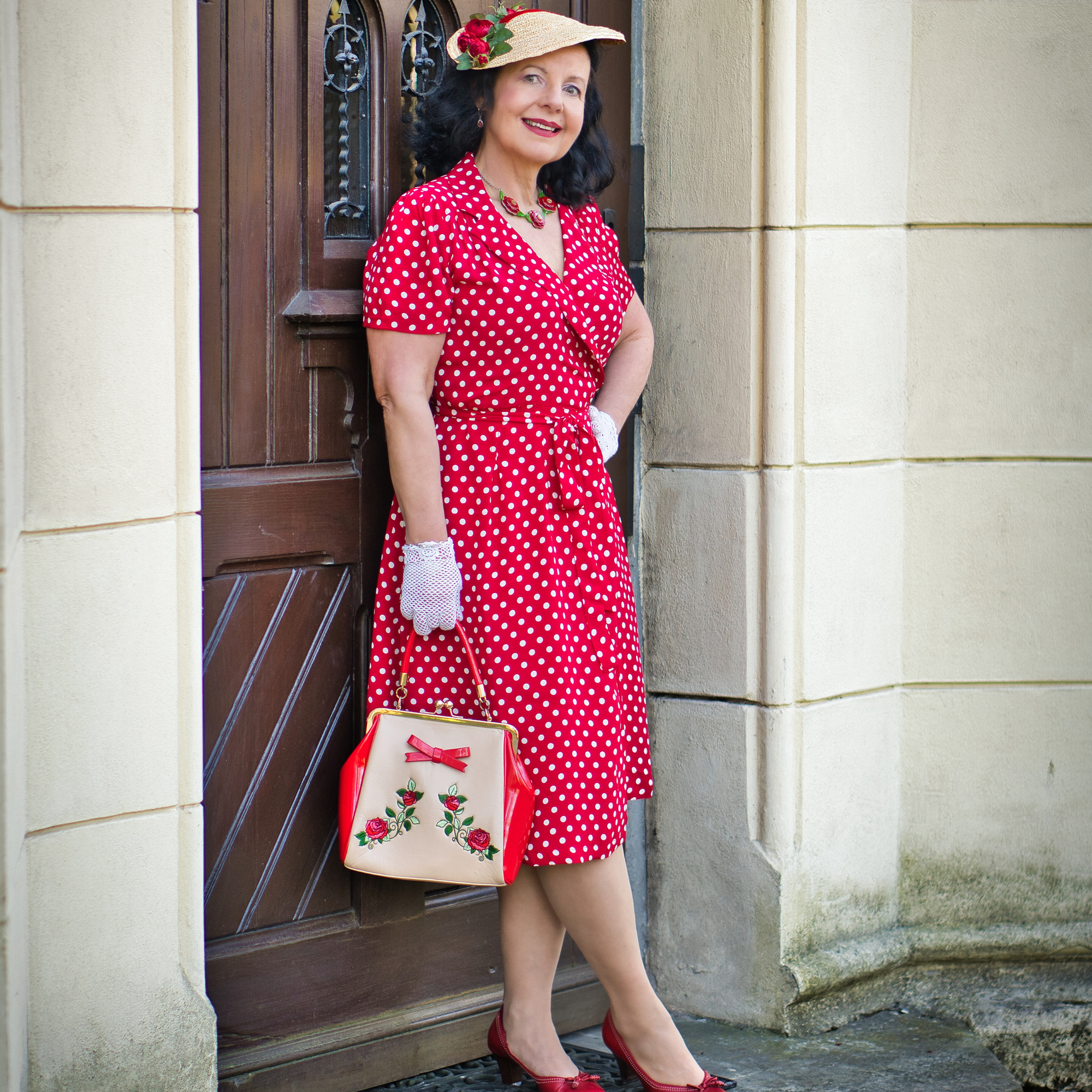 Peggy Wrap Dress in Red Polka
