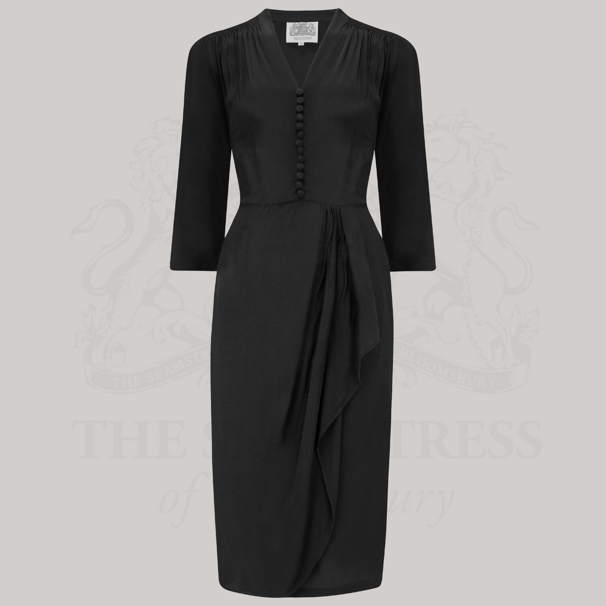 Mabel 3/4 Waterfall Dress in Liquorice Black