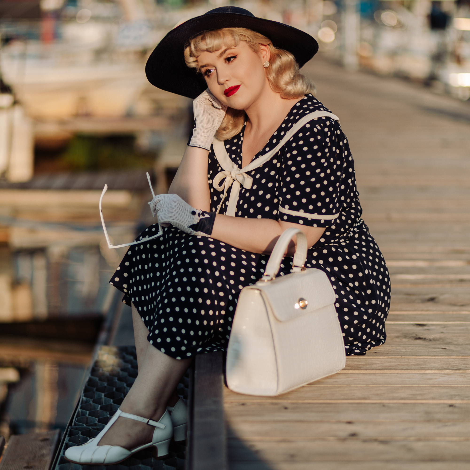 Patti Dress Navy Polka Dot Vintage 1940s Style Sailor Dress