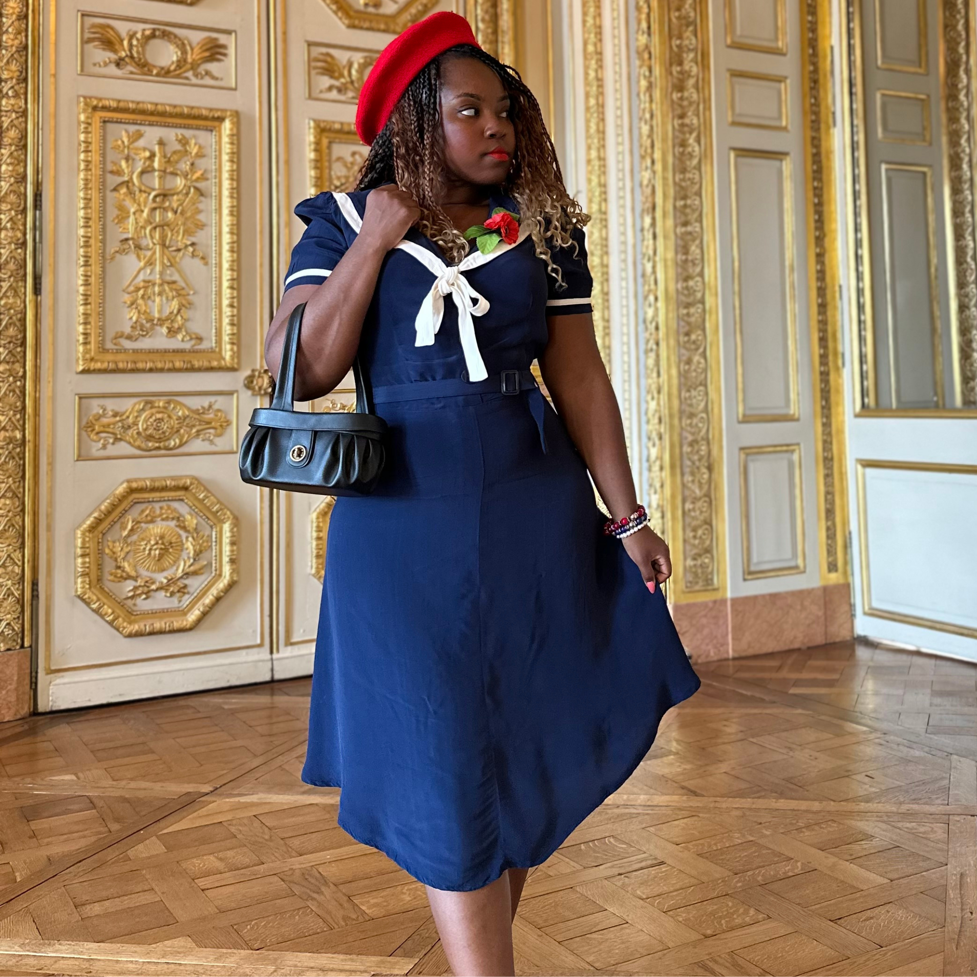 Patti Dress in French Navy Vintage 1940s Style Sailor Dress The Seamstress of Bloomsbury