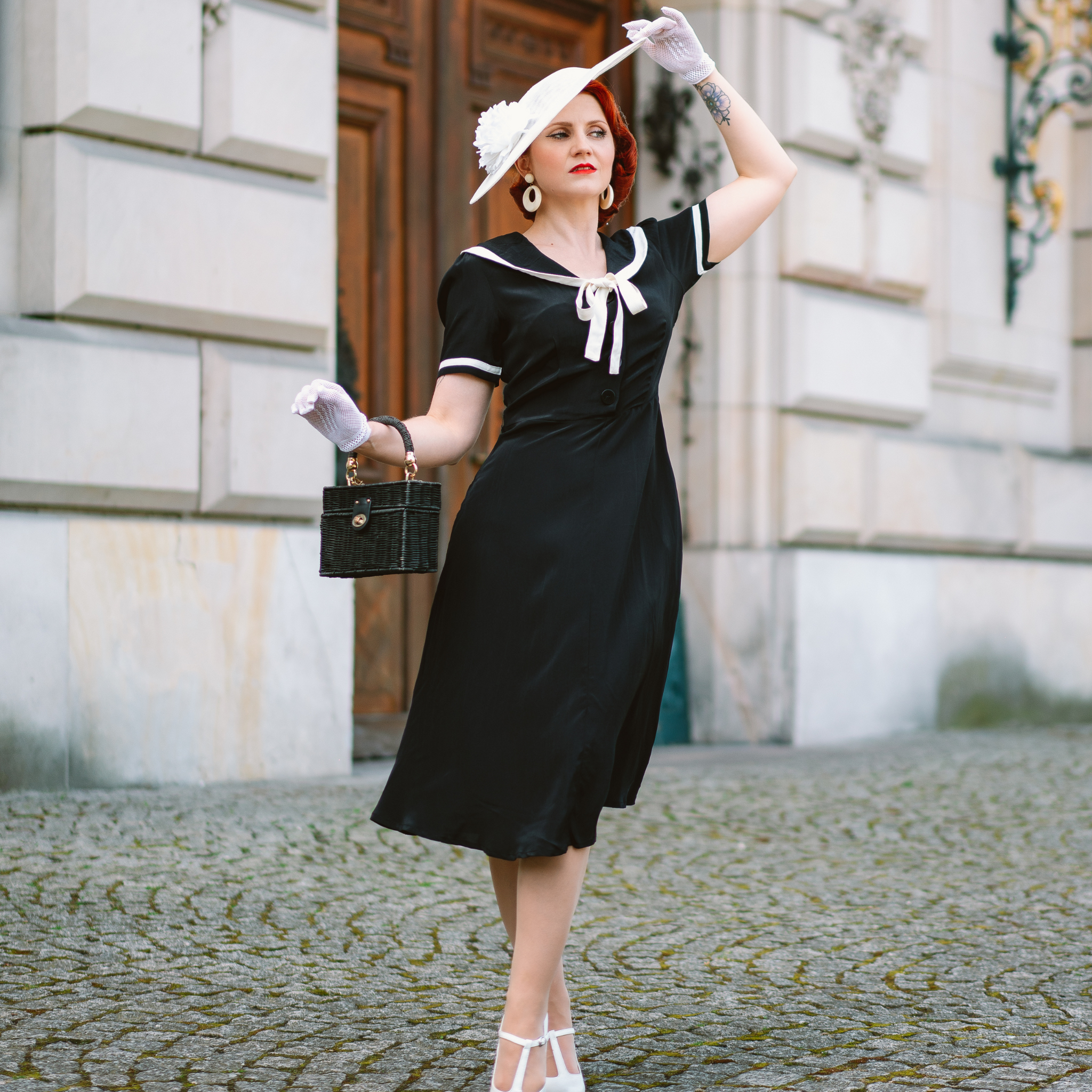 Patti Dress in Liquorice Black | Vintage 1940s Style Sailor Dress