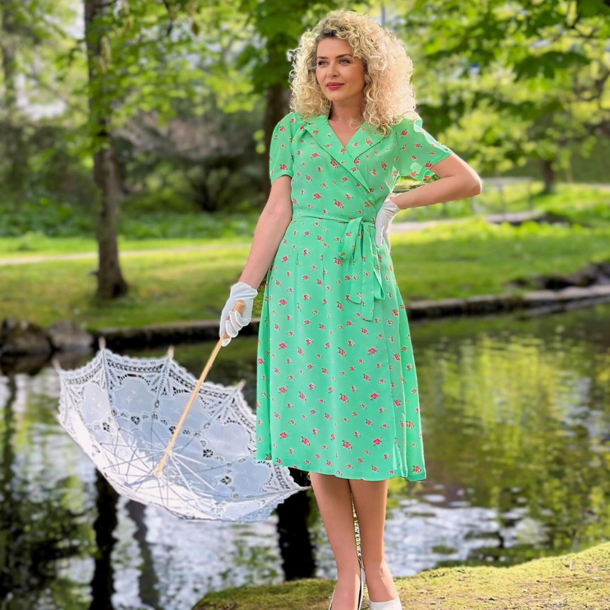 Peggy Wrap Dress in Mint Rose Print | Vintage 1940s Style Wrap Dress - The Seamstress of Bloomsbury Peggy Wrap Dress in Mint Rose Print | Vintage 1940s Style Wrap Dress - The Seamstress of Bloomsbury