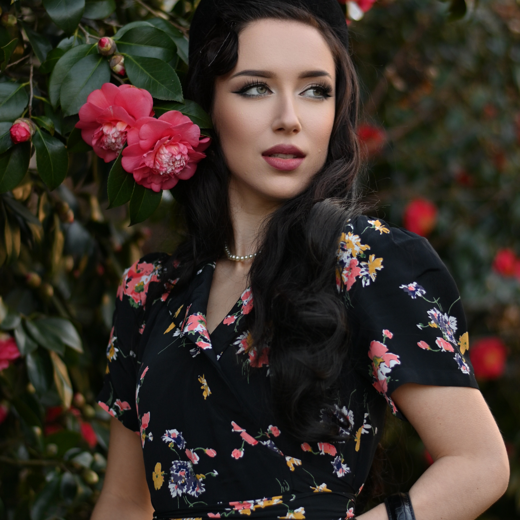 Peggy Wrap Dress in Black Mayflower