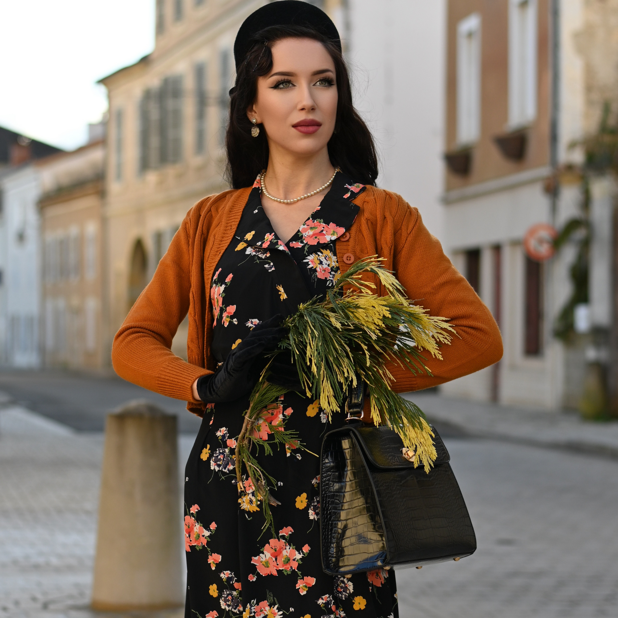 Peggy Wrap Dress in Black Mayflower