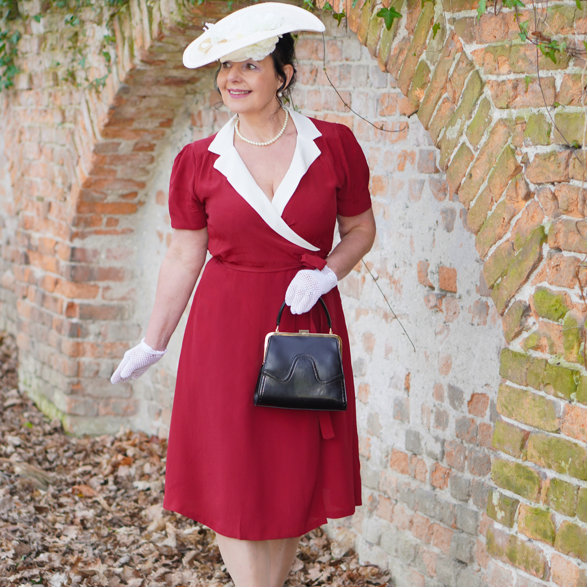 Peggy Wrap Dress in Wine and Ivory