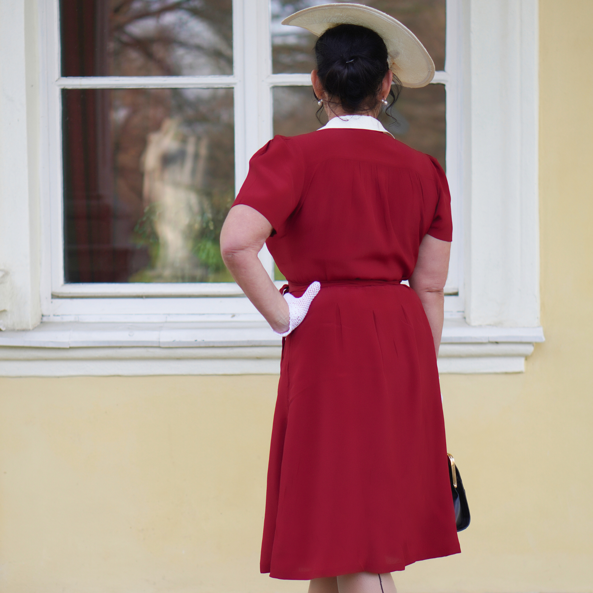 Peggy Wrap Dress in Wine and Ivory
