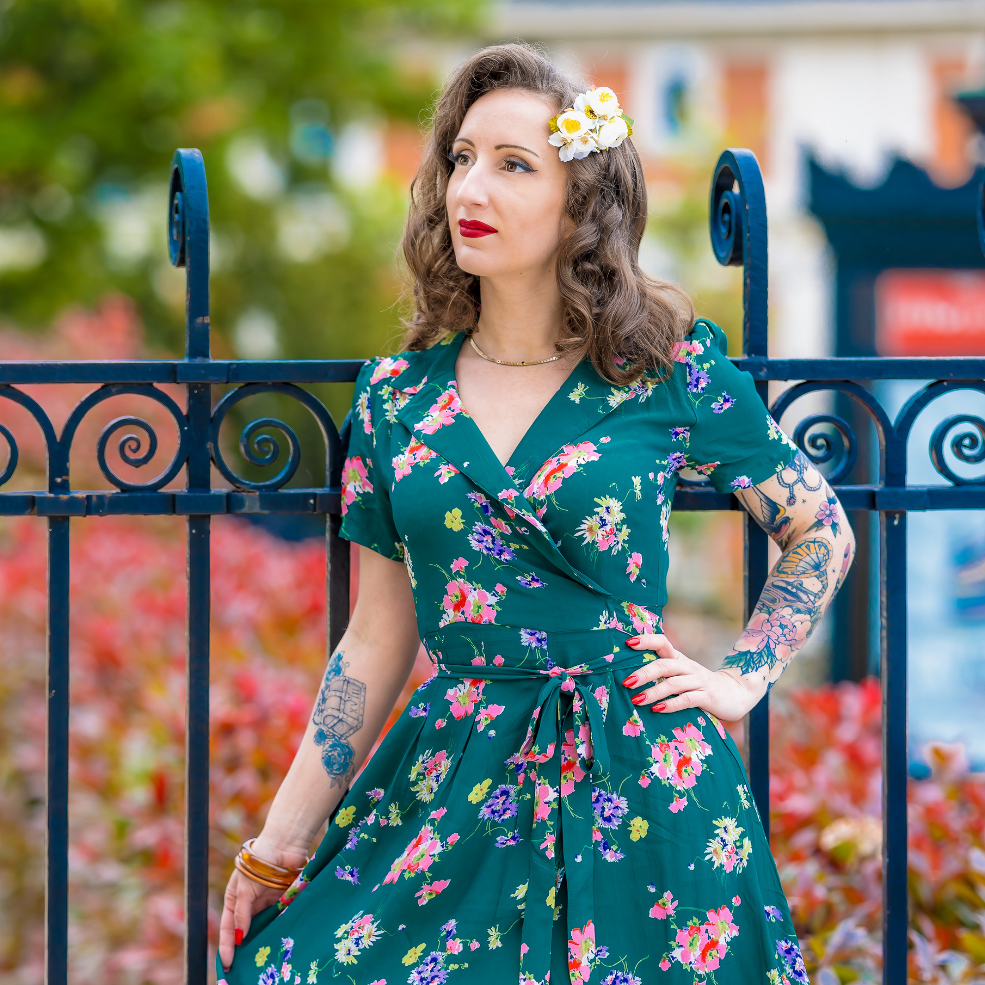 Peggy Wrap Dress in Green Mayflower