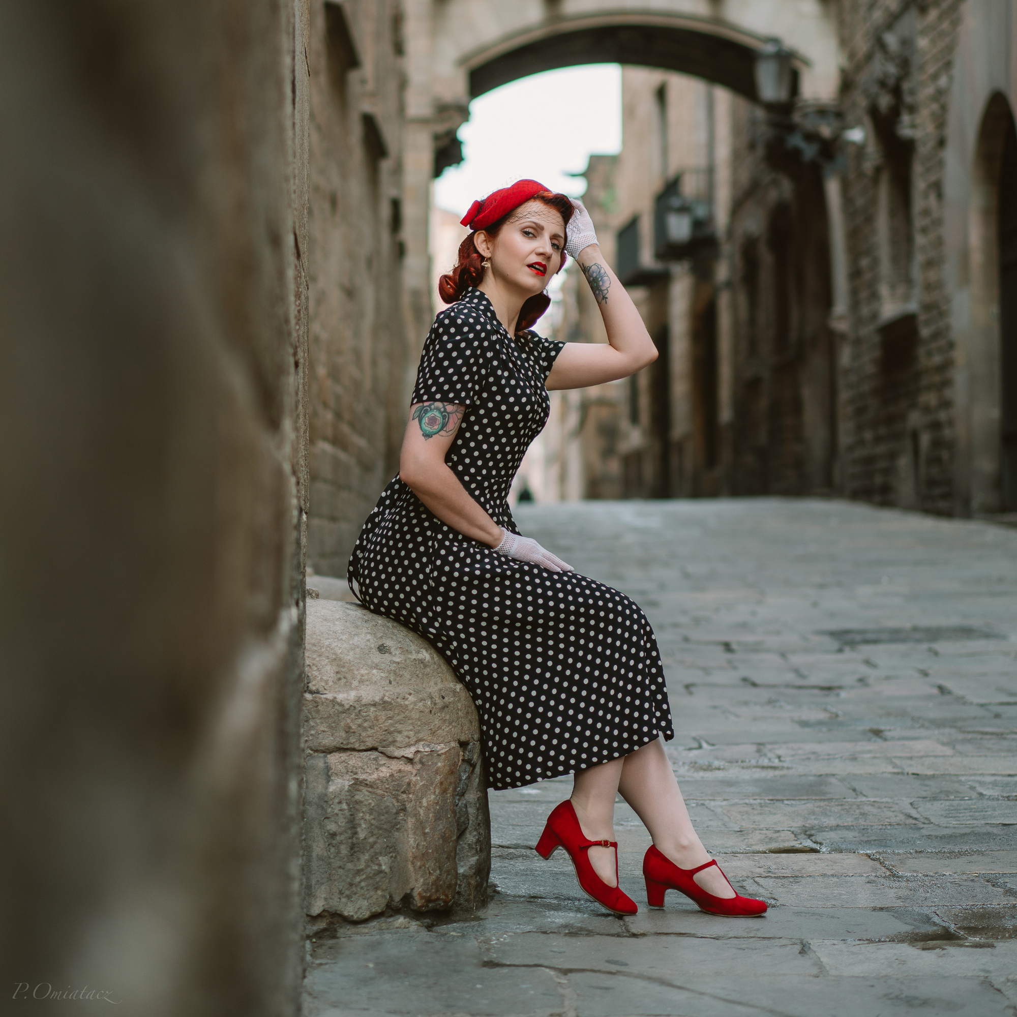 Peggy Wrap Dress in Black Polka