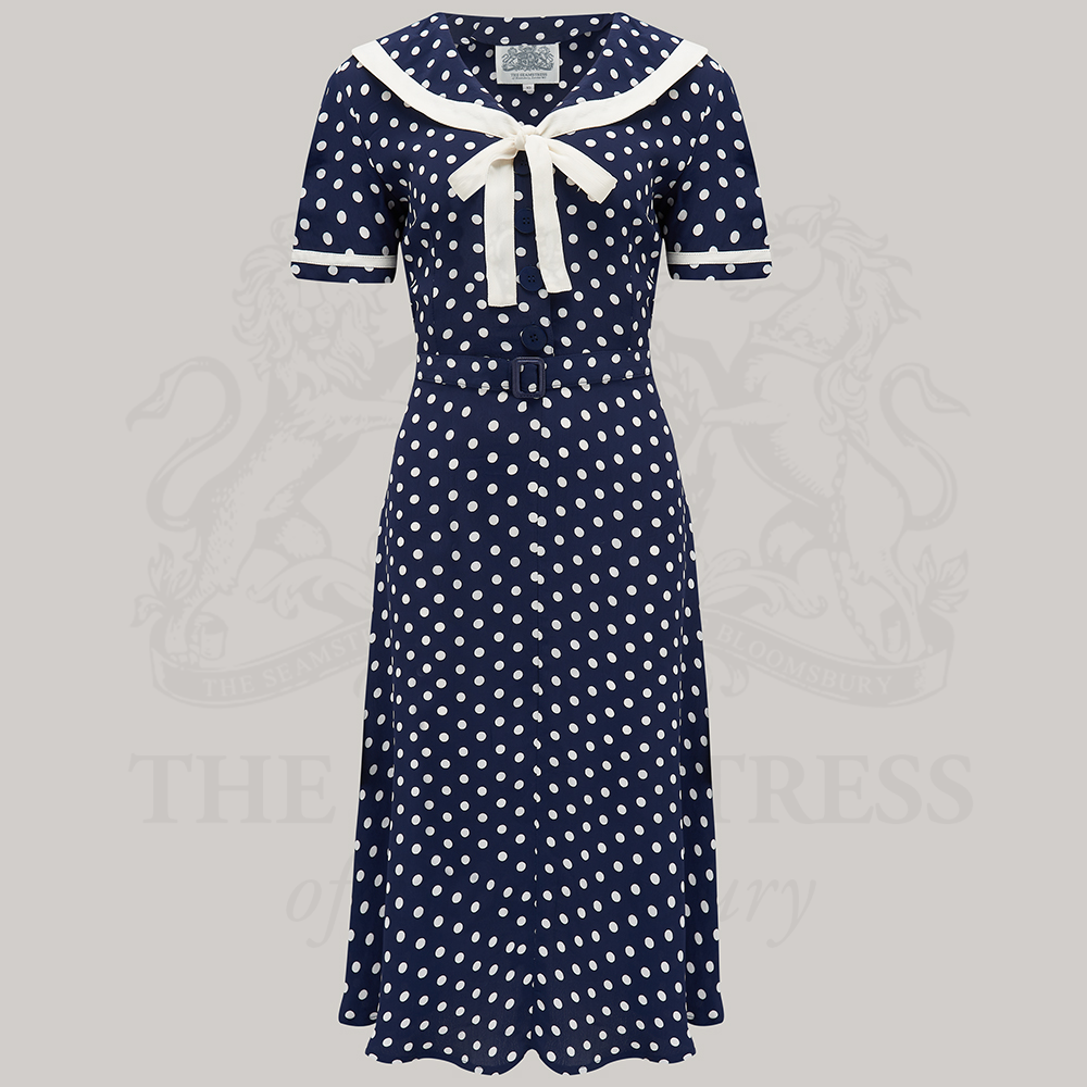 Patti Dress Navy Polka Dot Vintage 1940s Style Sailor Dress