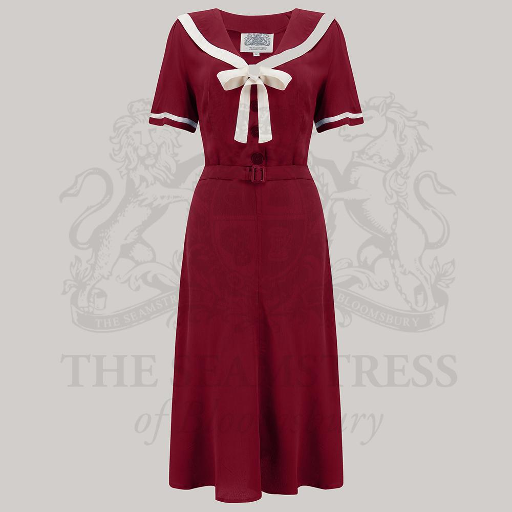 Patti Dress Windsor Wine Vintage 1940s Style Sailor Dress The Seamstress of Bloomsbury