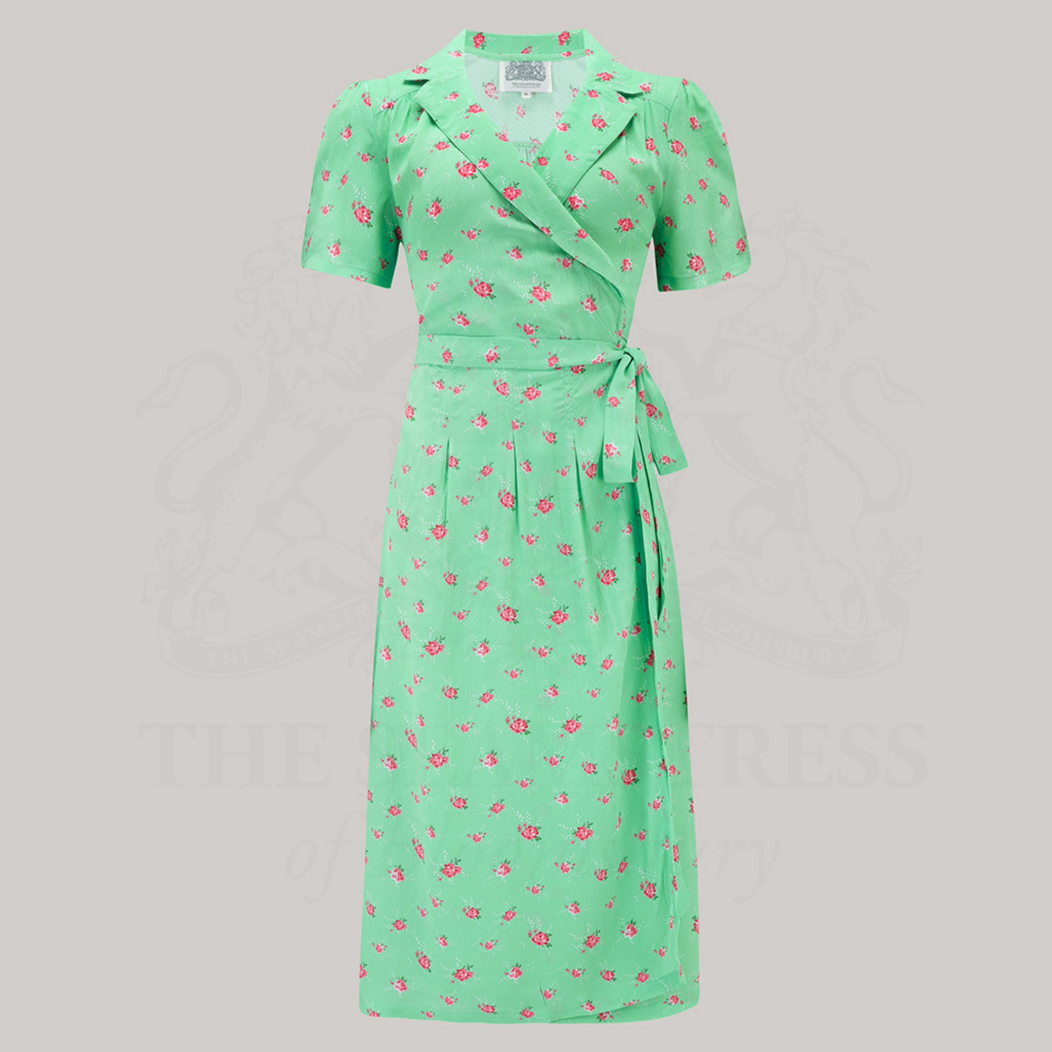 Peggy Wrap Dress in Mint Rose Print | Vintage 1940s Style Wrap Dress - The Seamstress of Bloomsbury Peggy Wrap Dress in Mint Rose Print | Vintage 1940s Style Wrap Dress - The Seamstress of Bloomsbury