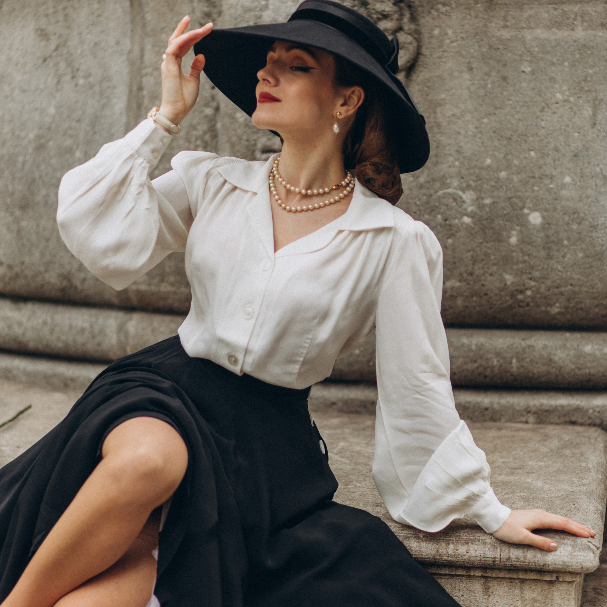 Poppy Blouse in Navy Polka