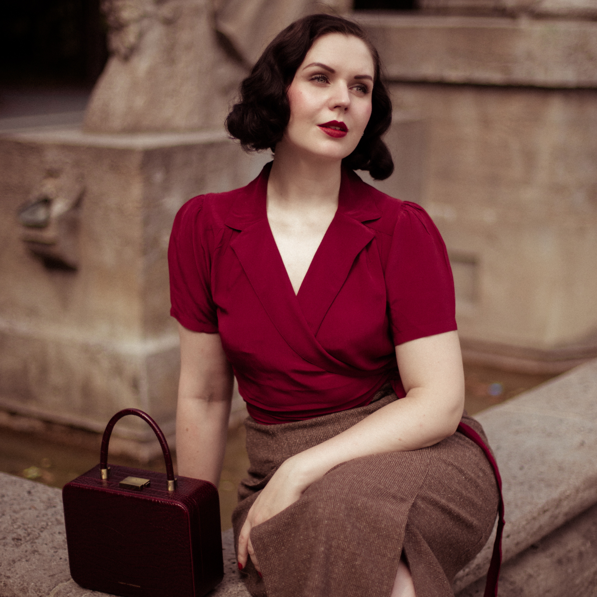 Greta Wrap Blouse in Windsor Wine