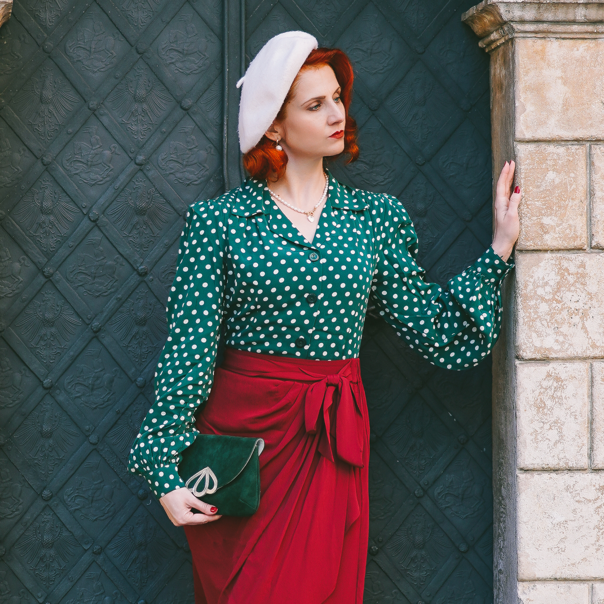 Poppy Blouse in Green Polka