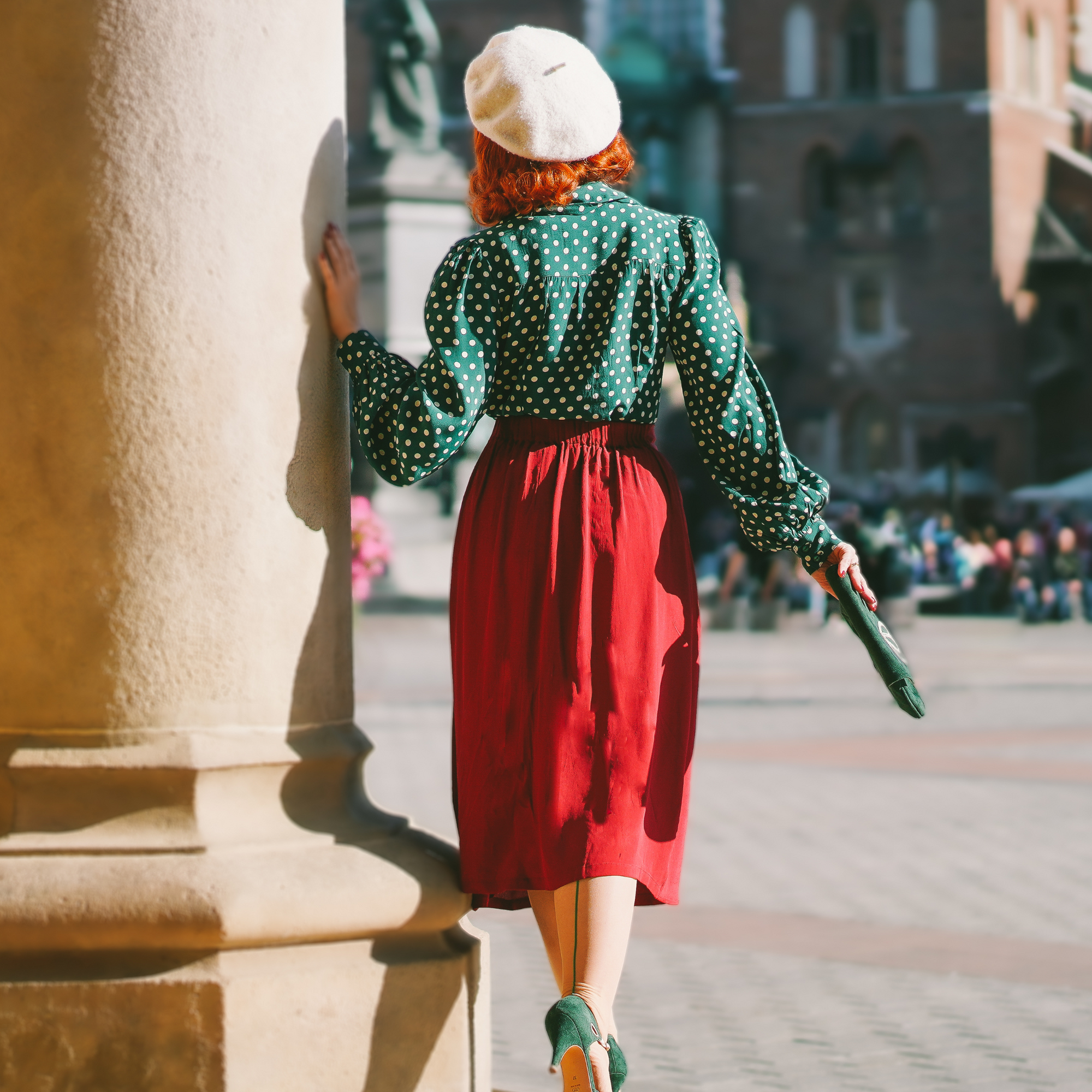 Poppy Blouse in Green Polka