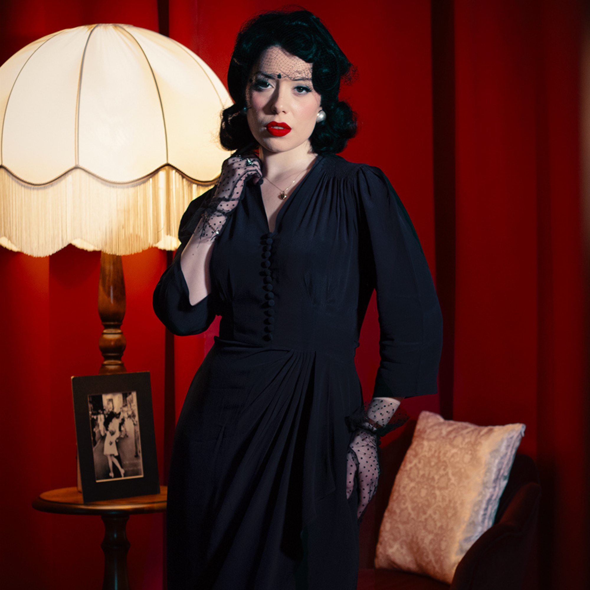 Mabel 3/4 Waterfall Dress in Liquorice Black