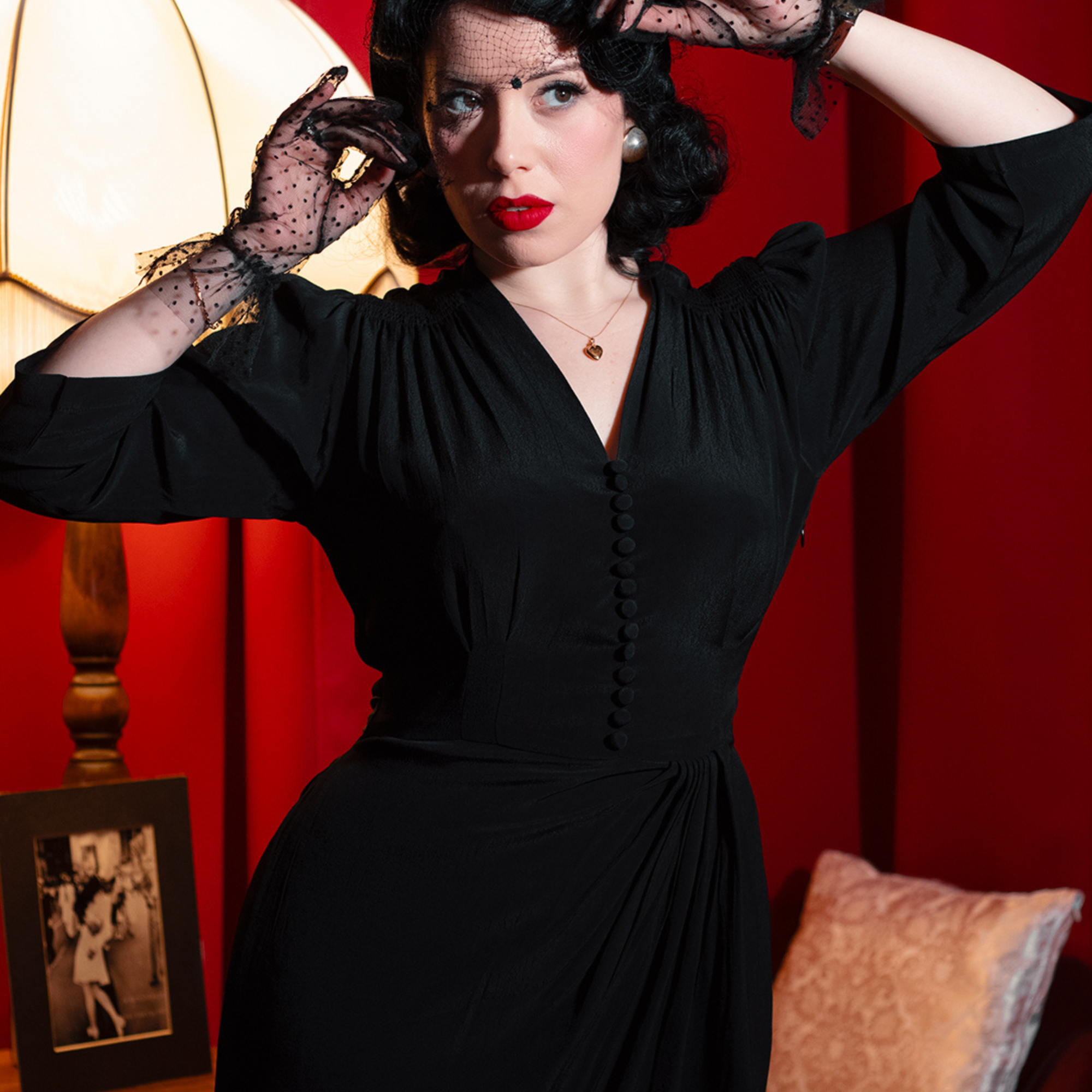 Mabel 3/4 Waterfall Dress in Liquorice Black