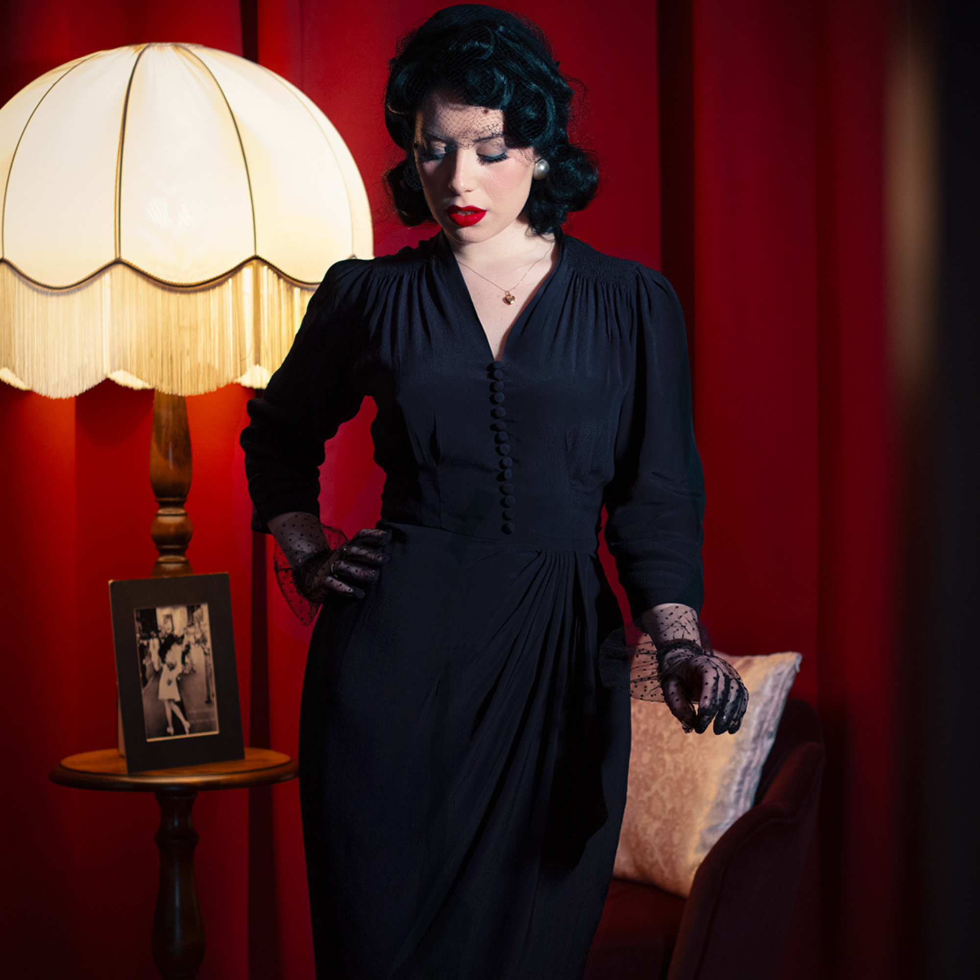 Mabel 3/4 Waterfall Dress in Liquorice Black