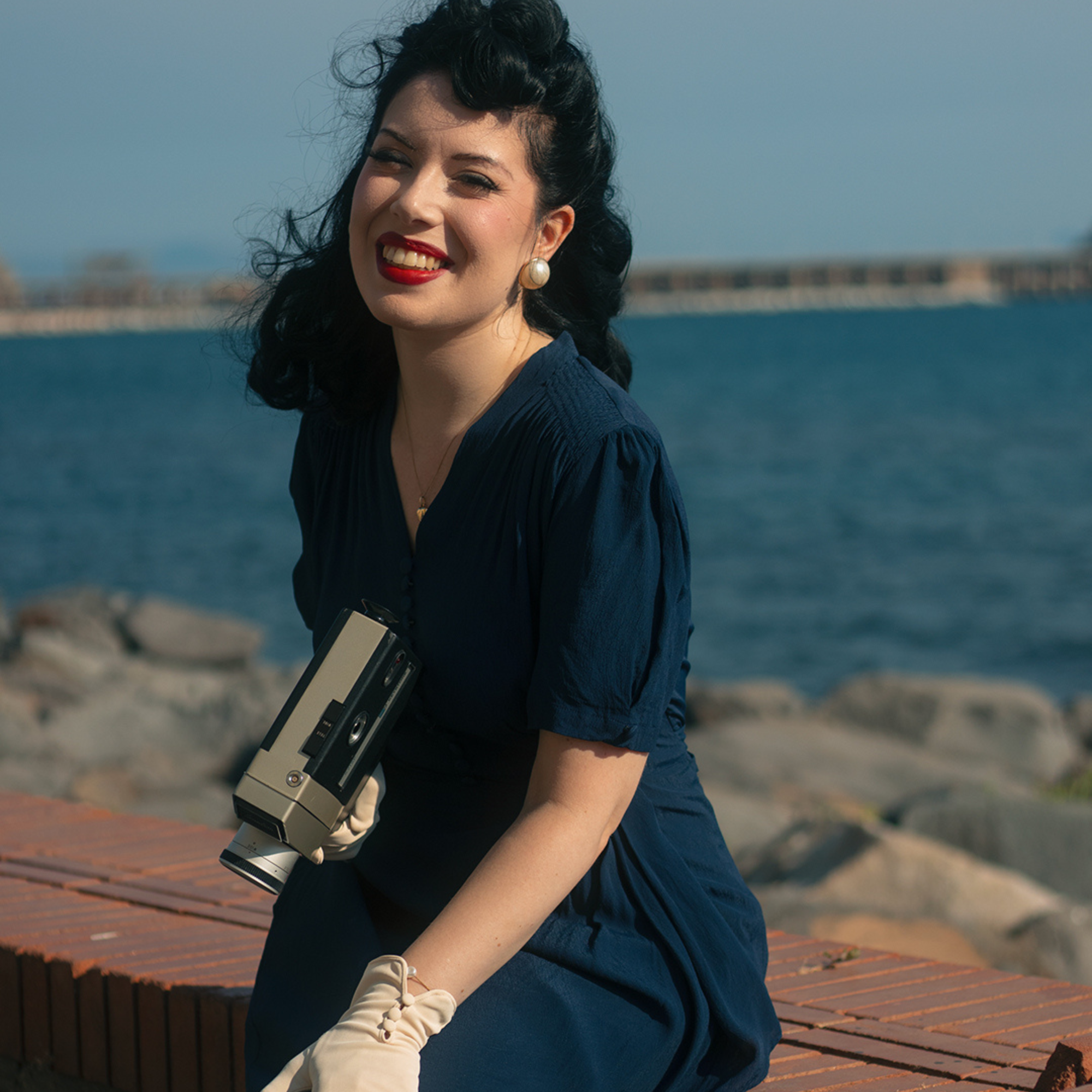 Mabel Waterfall Dress in French Navy