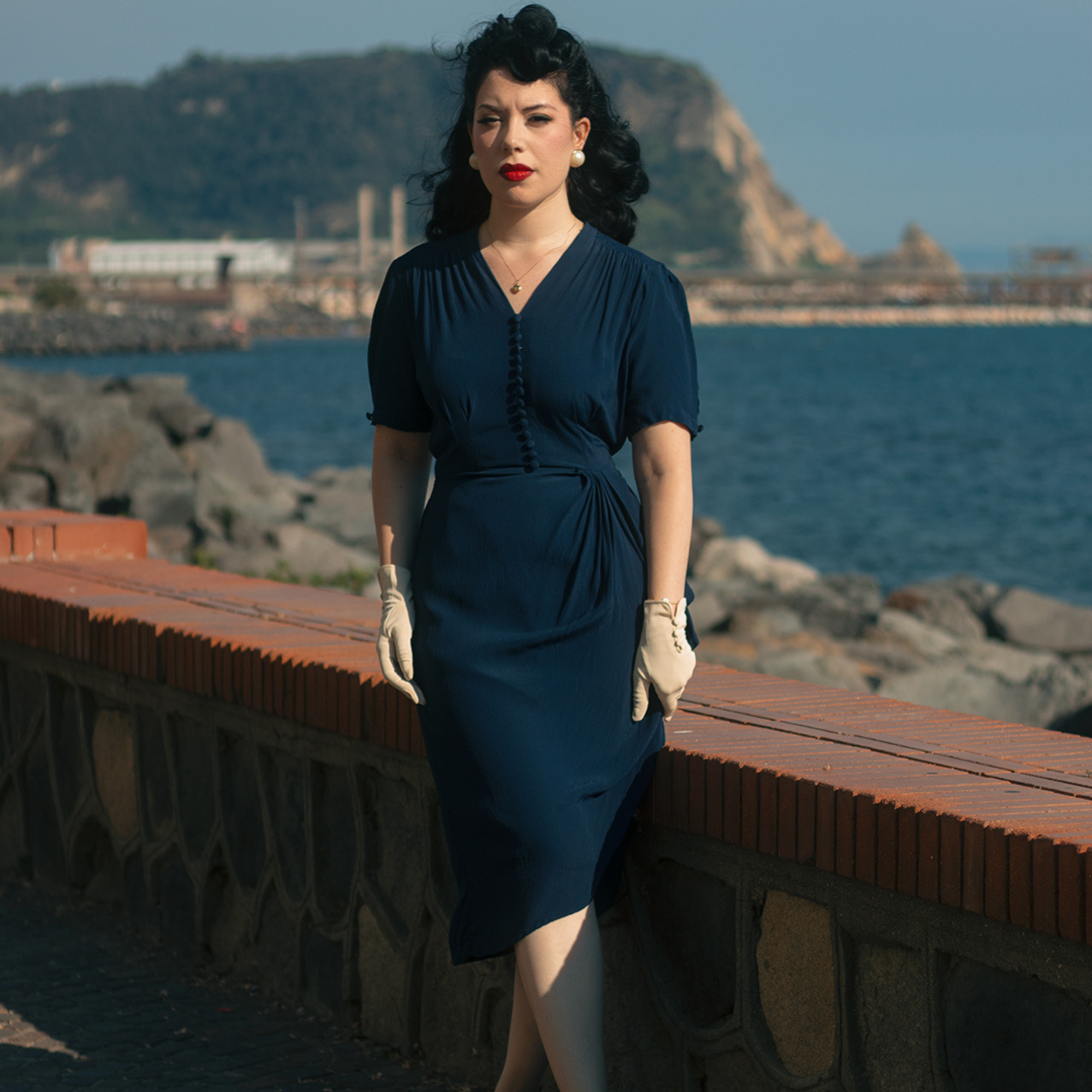 Mabel Waterfall Dress in French Navy