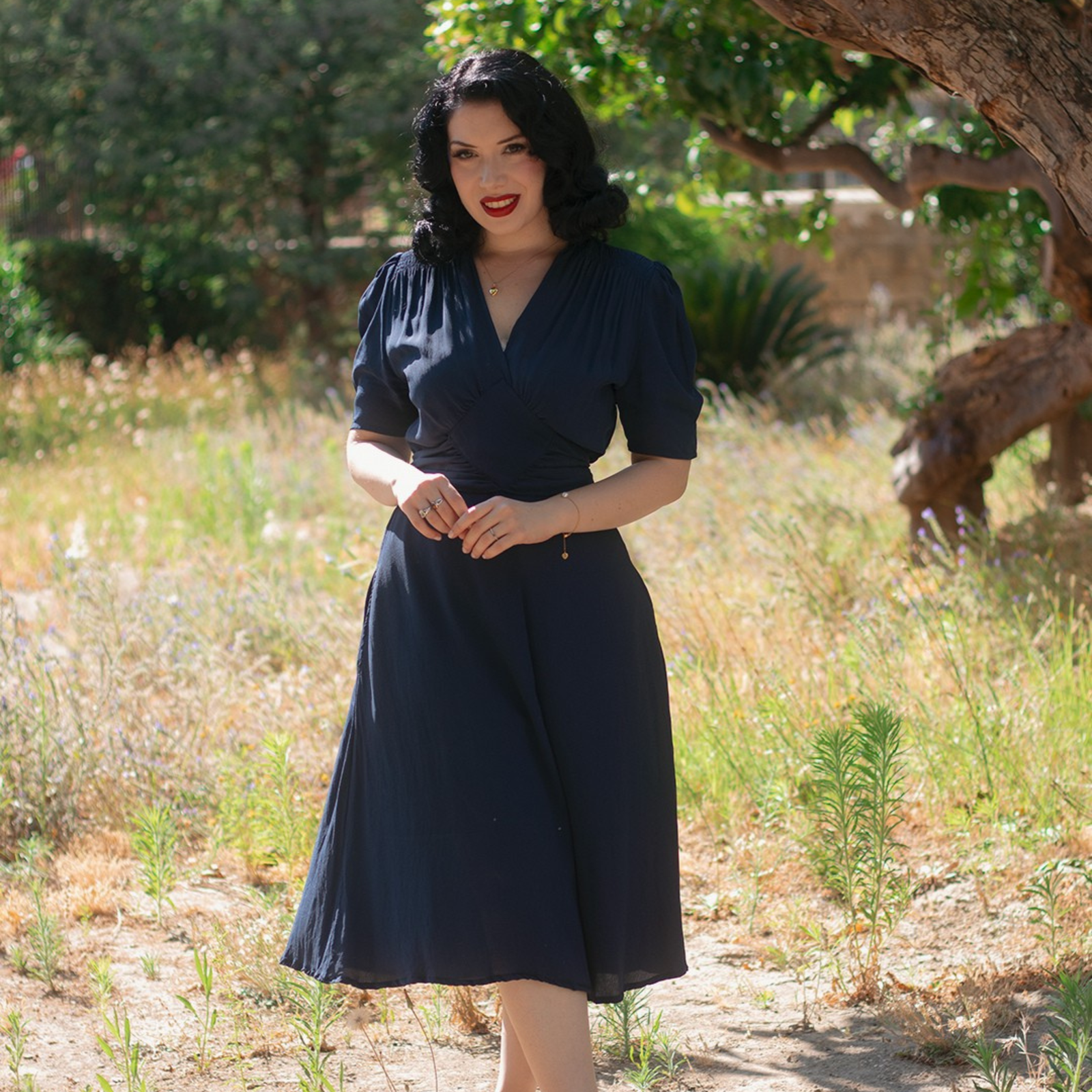 retro 40s dress Vintage Ditsy Floral Lapel Button Tea Dress | Shirt Dress