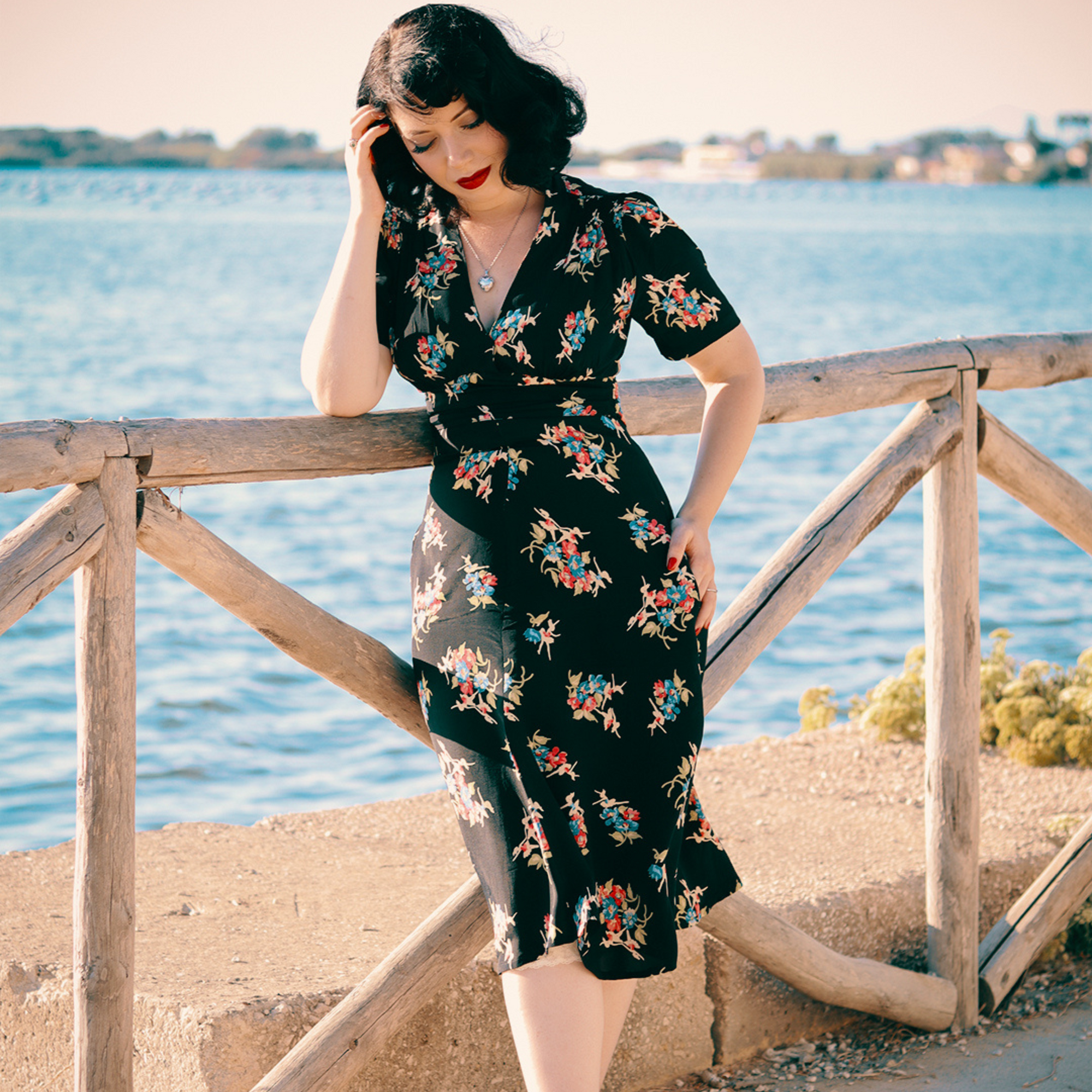 Dolores Dress in Black Floral Dancer