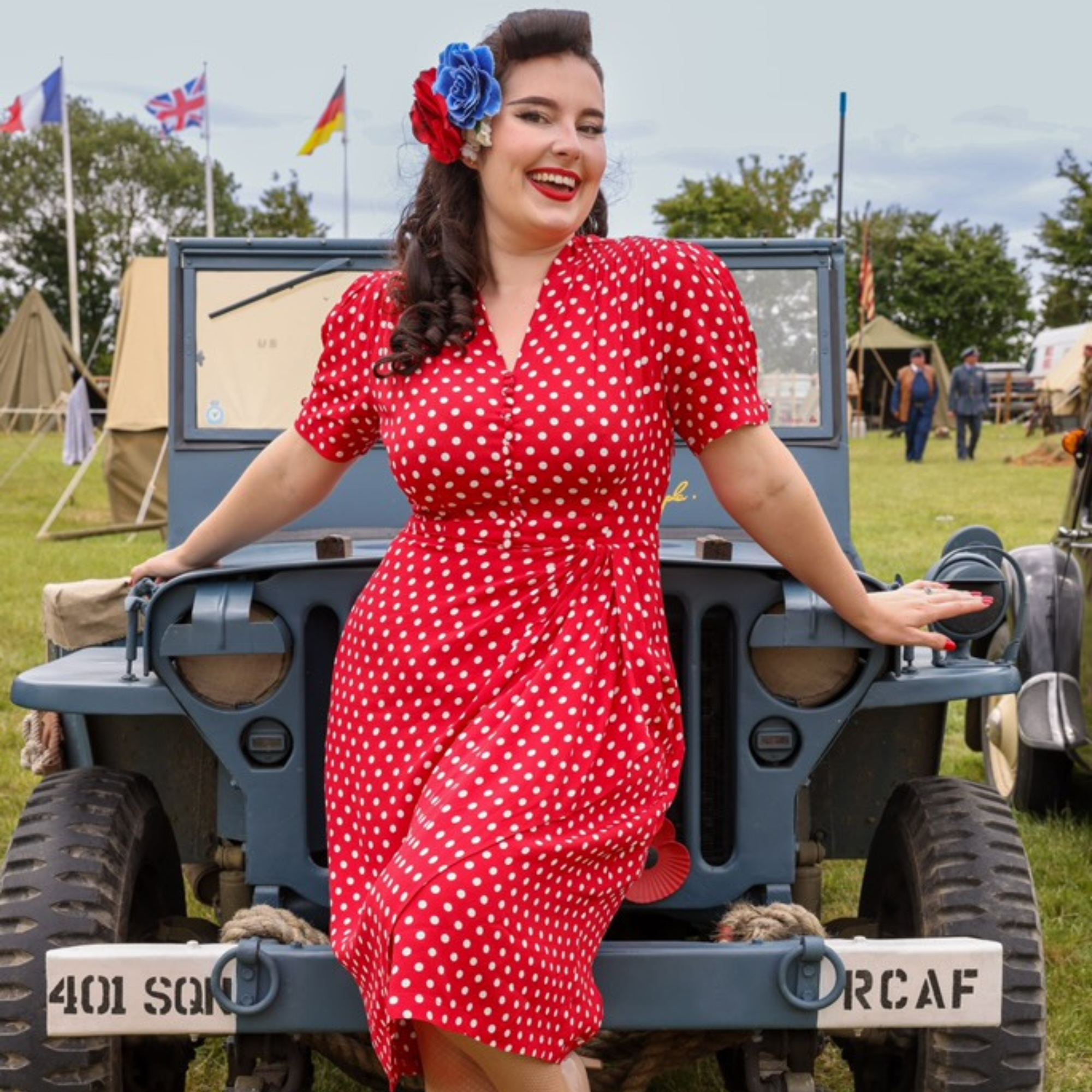 Mabel Dress in Red Polka Dot | Vintage 1940s Style Waterfall Dress