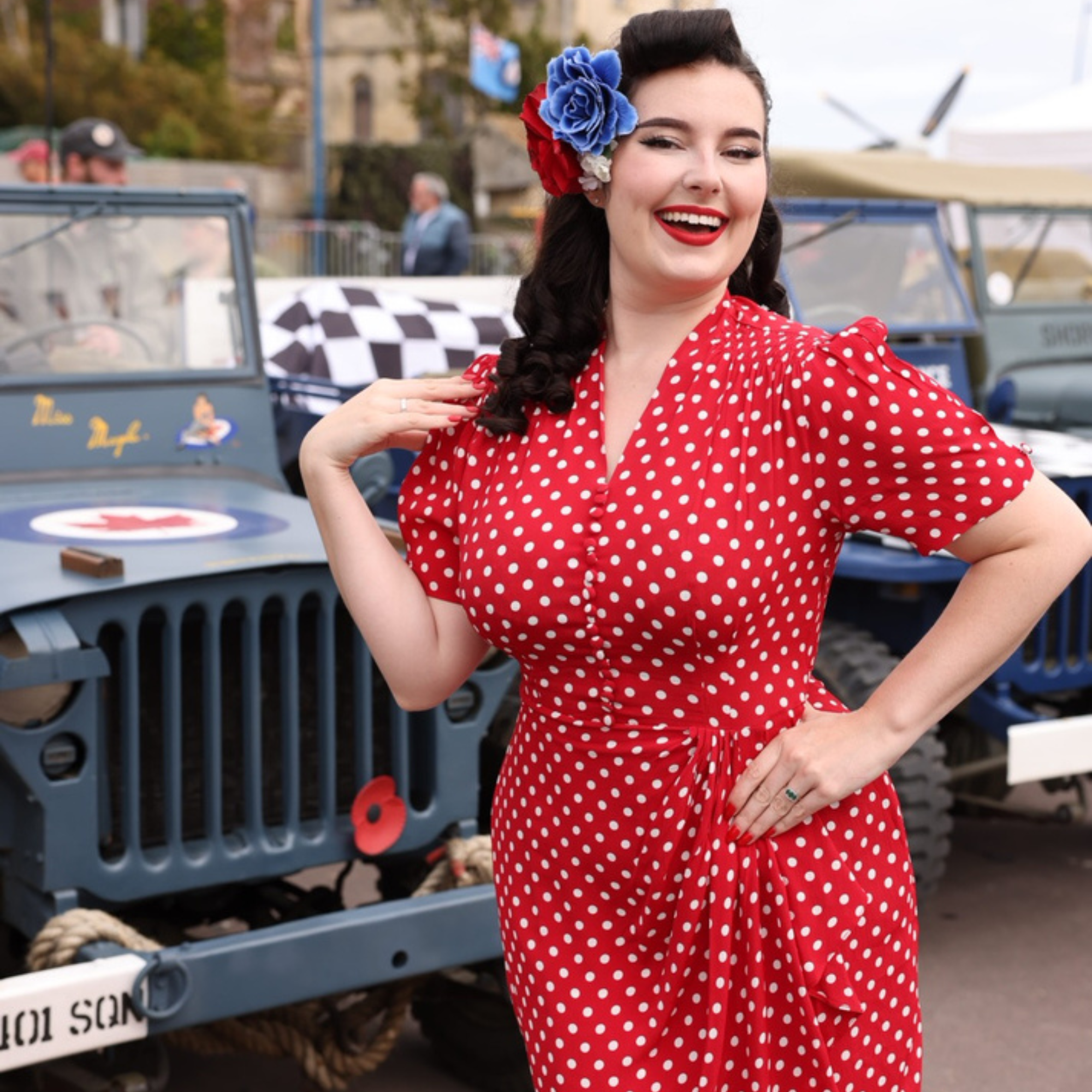 Mabel Dress in Red Polka Dot | Vintage 1940s Style Waterfall Dress