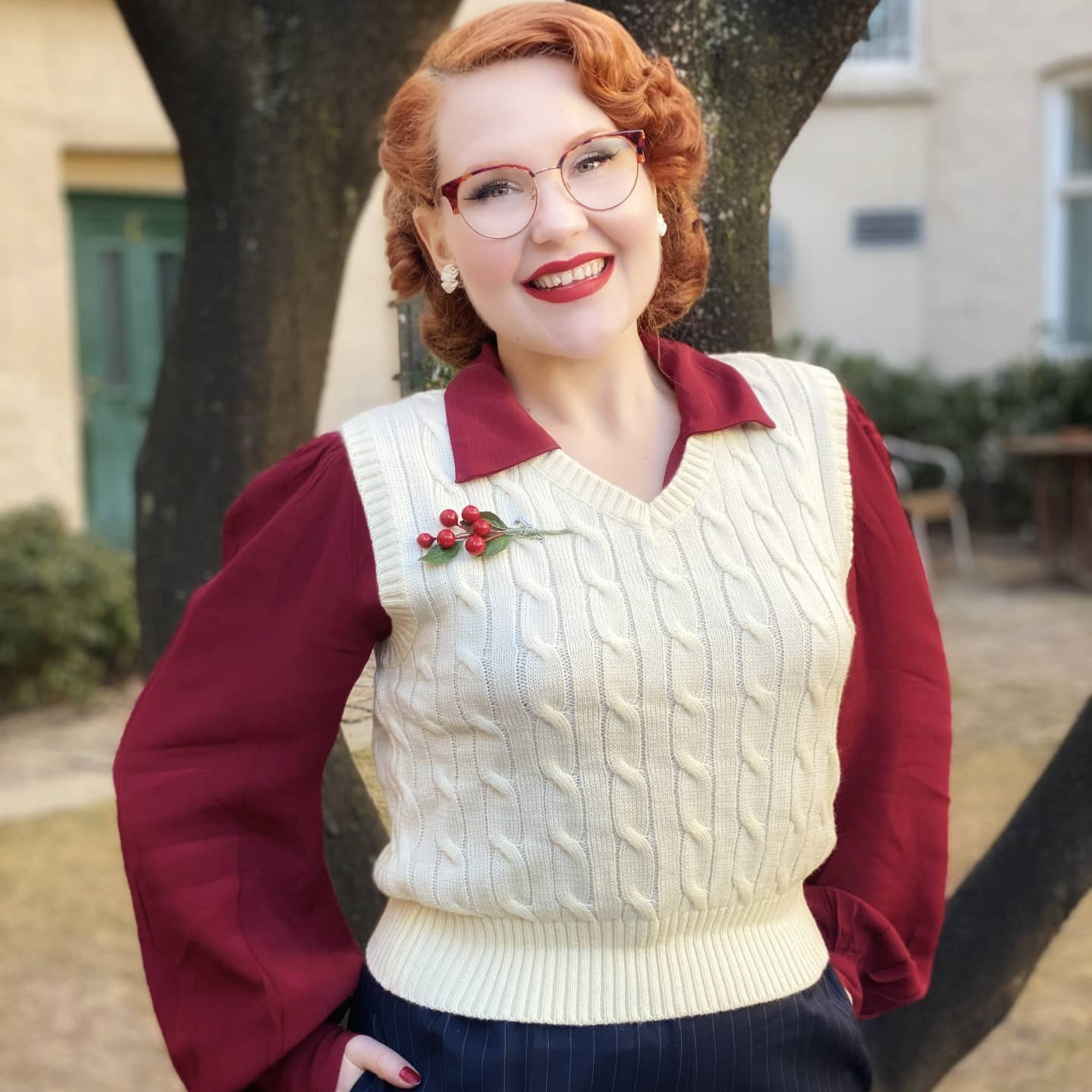 Cable Knit Slipover in Cream 1940s Vintage Style Slipover Vest The Seamstress of Bloomsbury