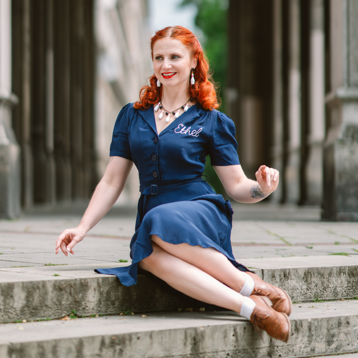 Ethel-49er Dress in French Navy