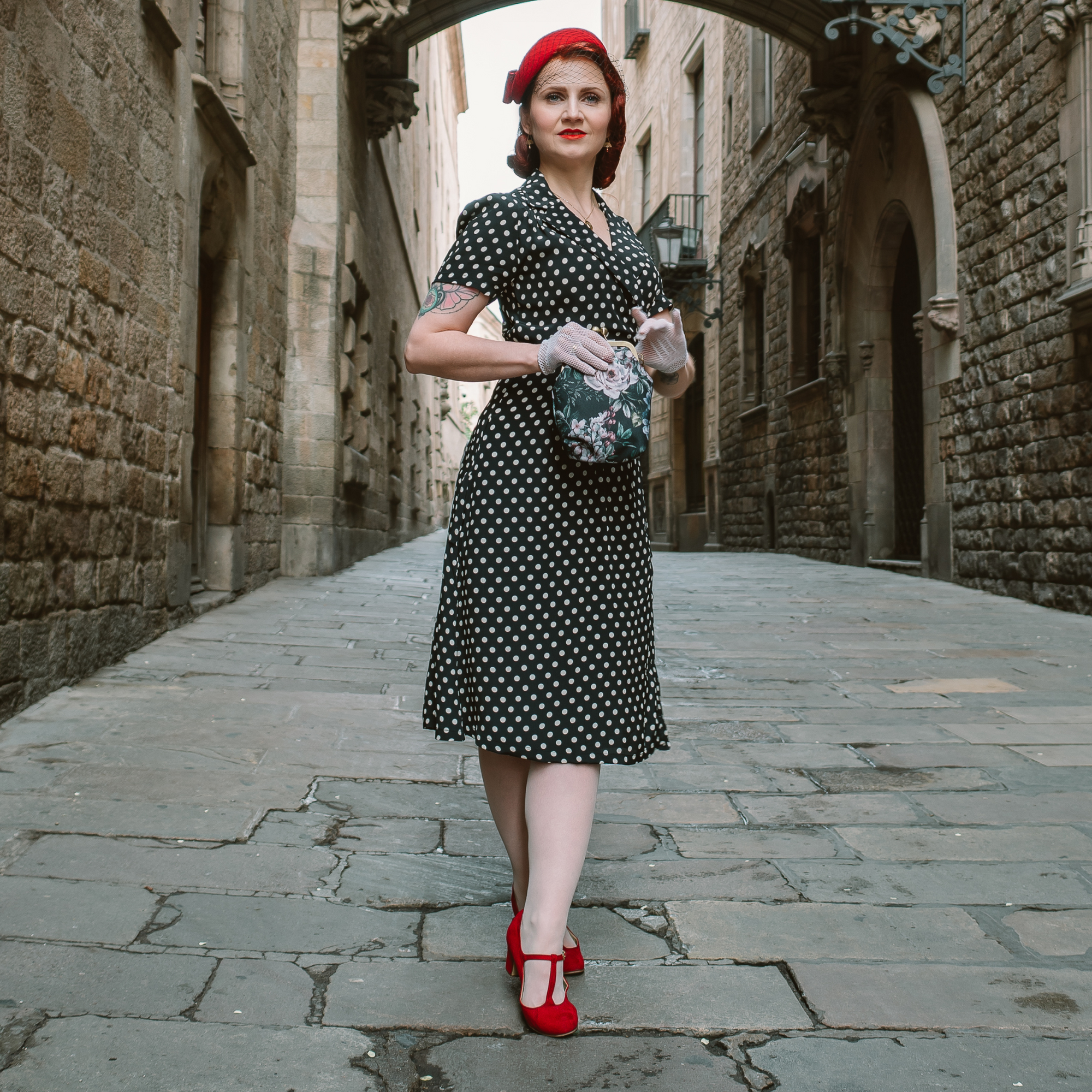 Peggy Wrap Dress in Black Polka