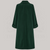 a long 1940s style coat in dark green, shown from the back