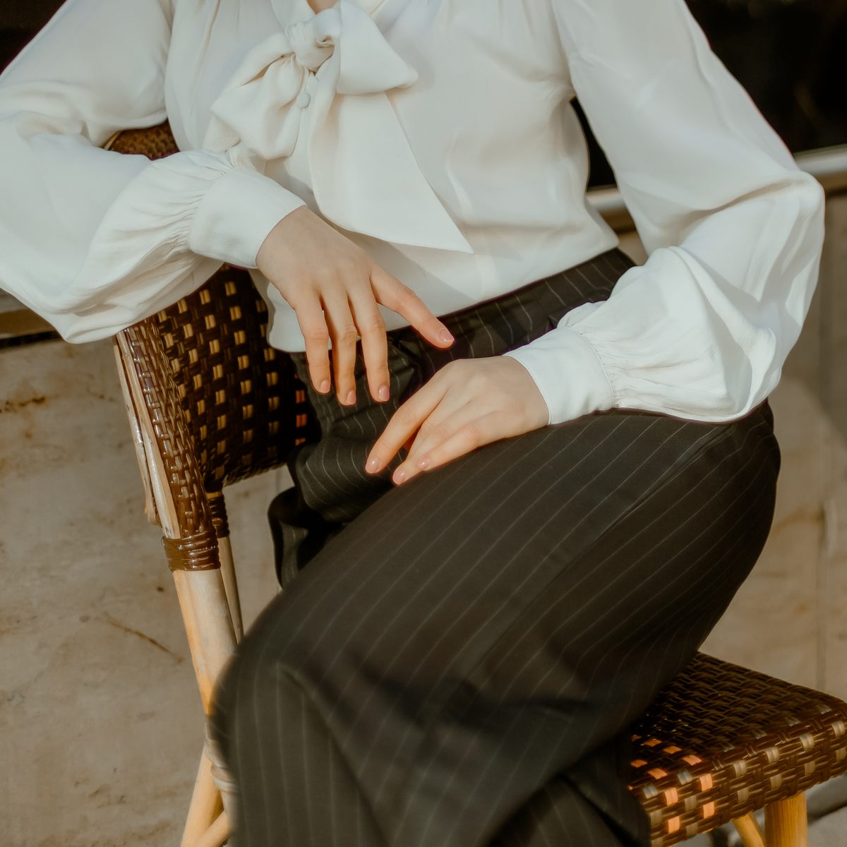 Tailored Audrey Trousers in Black Pinstripe