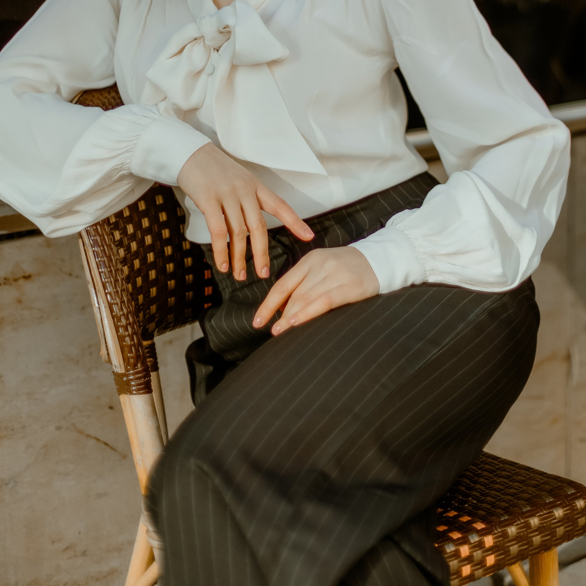Tailored Audrey Trousers in Black Pinstripe
