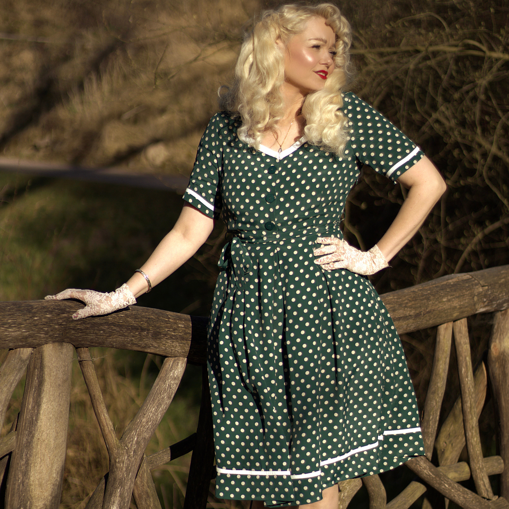 Francoise Dress in Green Polka