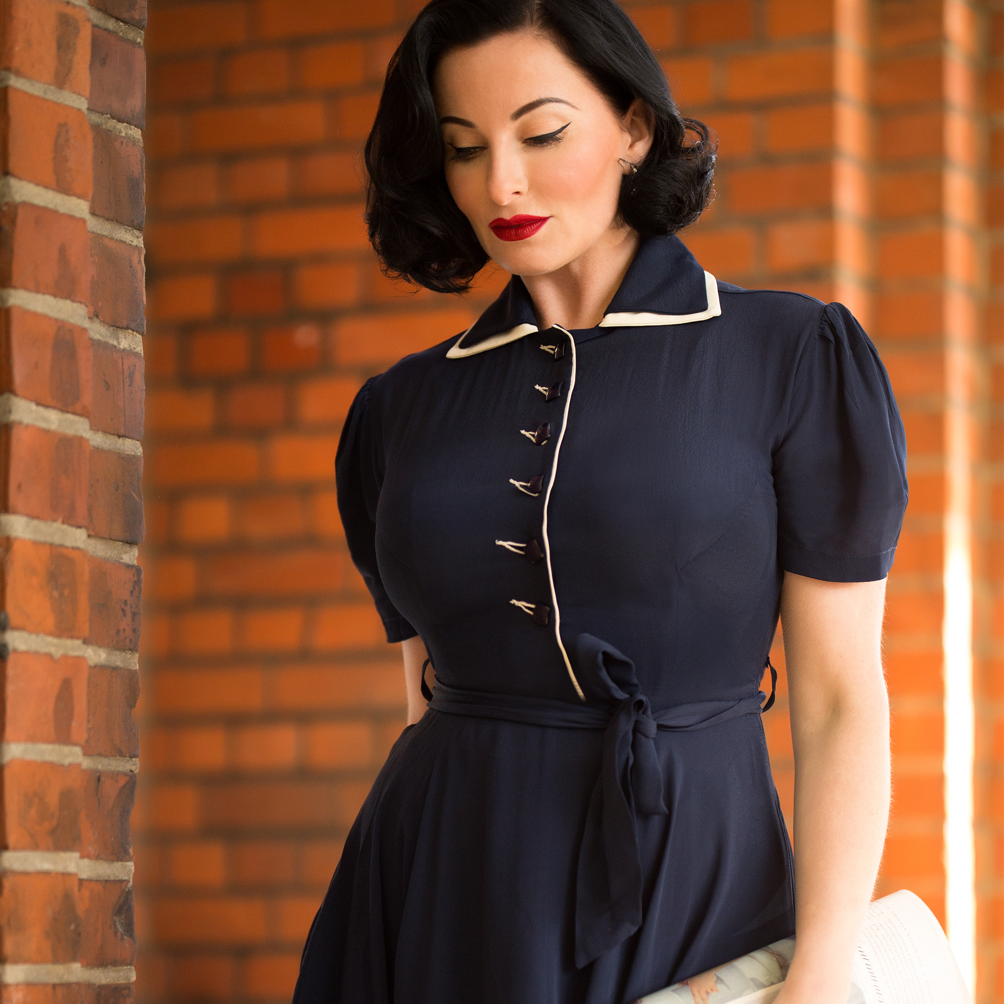 Bride Dress Navy Tea Dress Lisa-Mae Dress In French Navy 1940s Vintage Style Shirtwaist Dress Bride Dress Navy Tea Dress Lisa-Mae Dress In French Navy 1940s Vintage Style Shirtwaist Dress