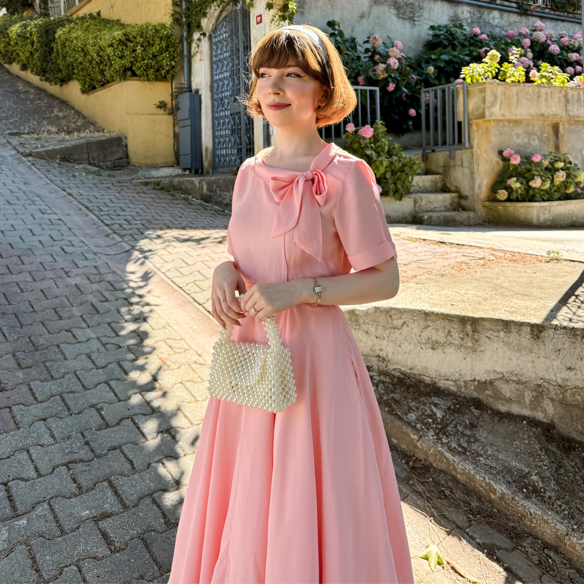 1940s pink dress Vintage 1940s Pink Square Dancing Patio Dress Set