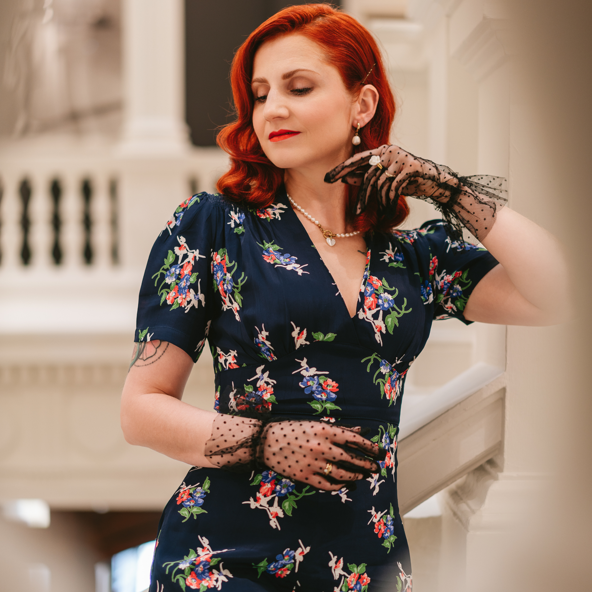 Dolores Dress in Navy Floral Dancer