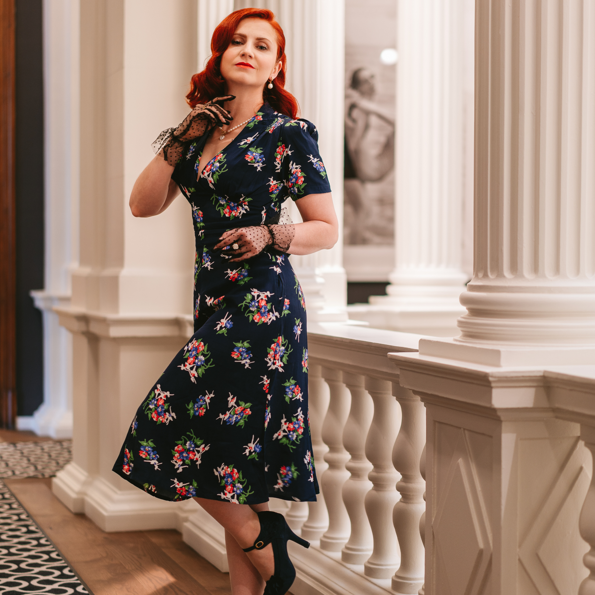 princess polly baby blue dress Dolores Dress in Navy Floral Dancer | 1940s Vintage Style Floral Dress princess polly baby blue dress Dolores Dress in Navy Floral Dancer | 1940s Vintage Style Floral Dress