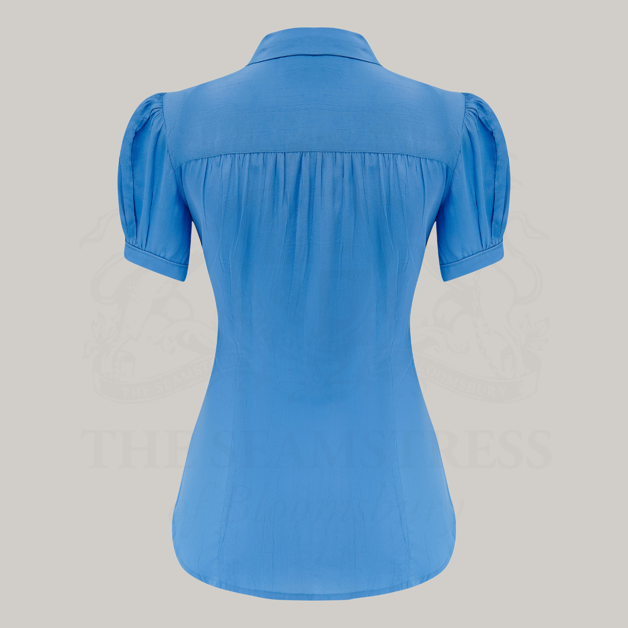 Eva Pussy Bow Blouse Short Sleeve in Palace Blue
