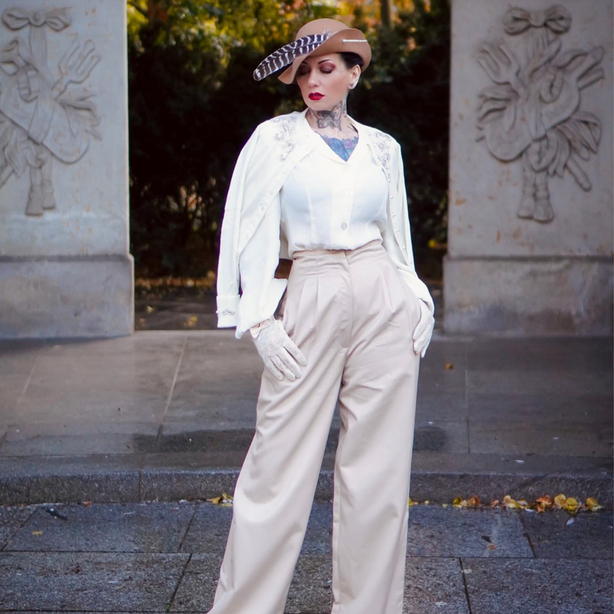Tailored Audrey Trousers in Navy Pinstripe