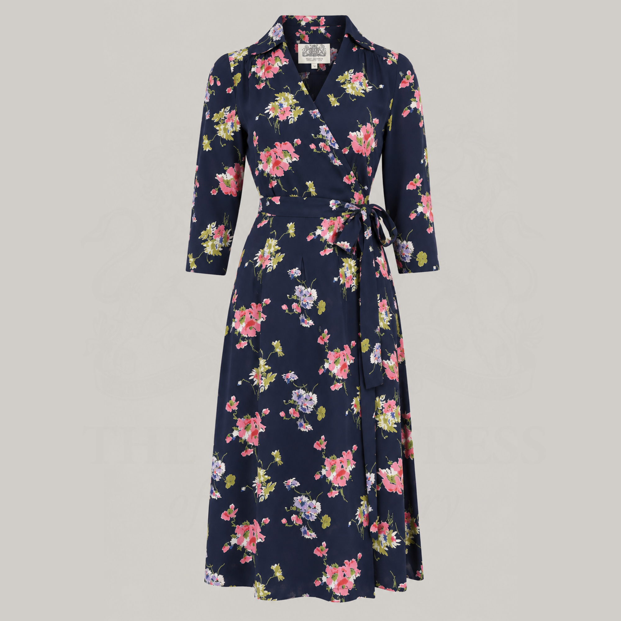 Loretta Wrap Dress in Navy Mayflower