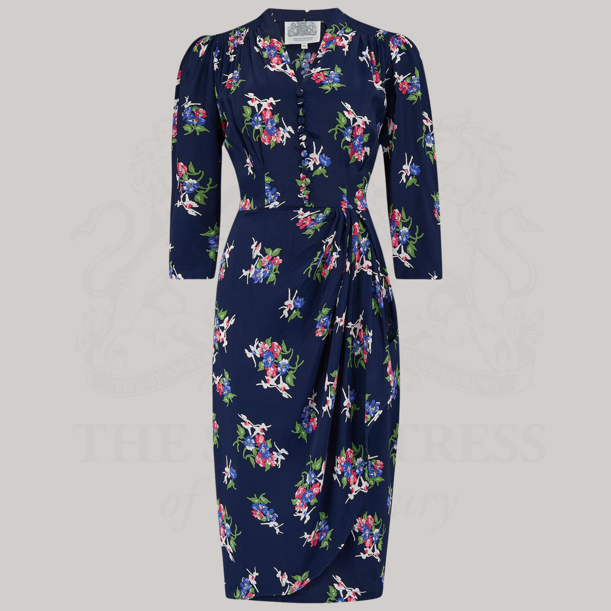 Mabel 3/4 Waterfall Dress in Navy Floral Dancer