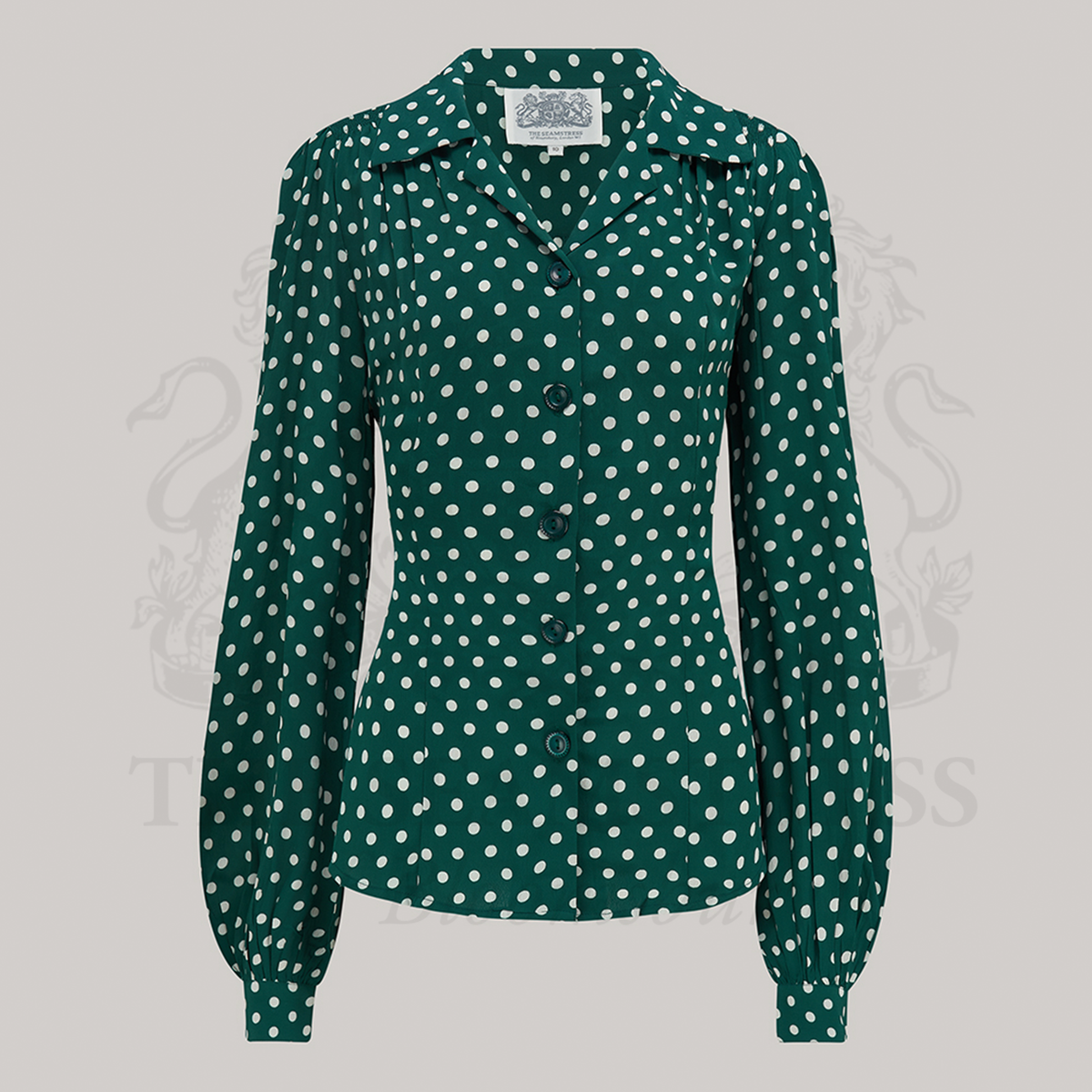 Poppy Blouse Green Polka Dot Classic 1940s Style Women s Blouse The Seamstress of Bloomsbury