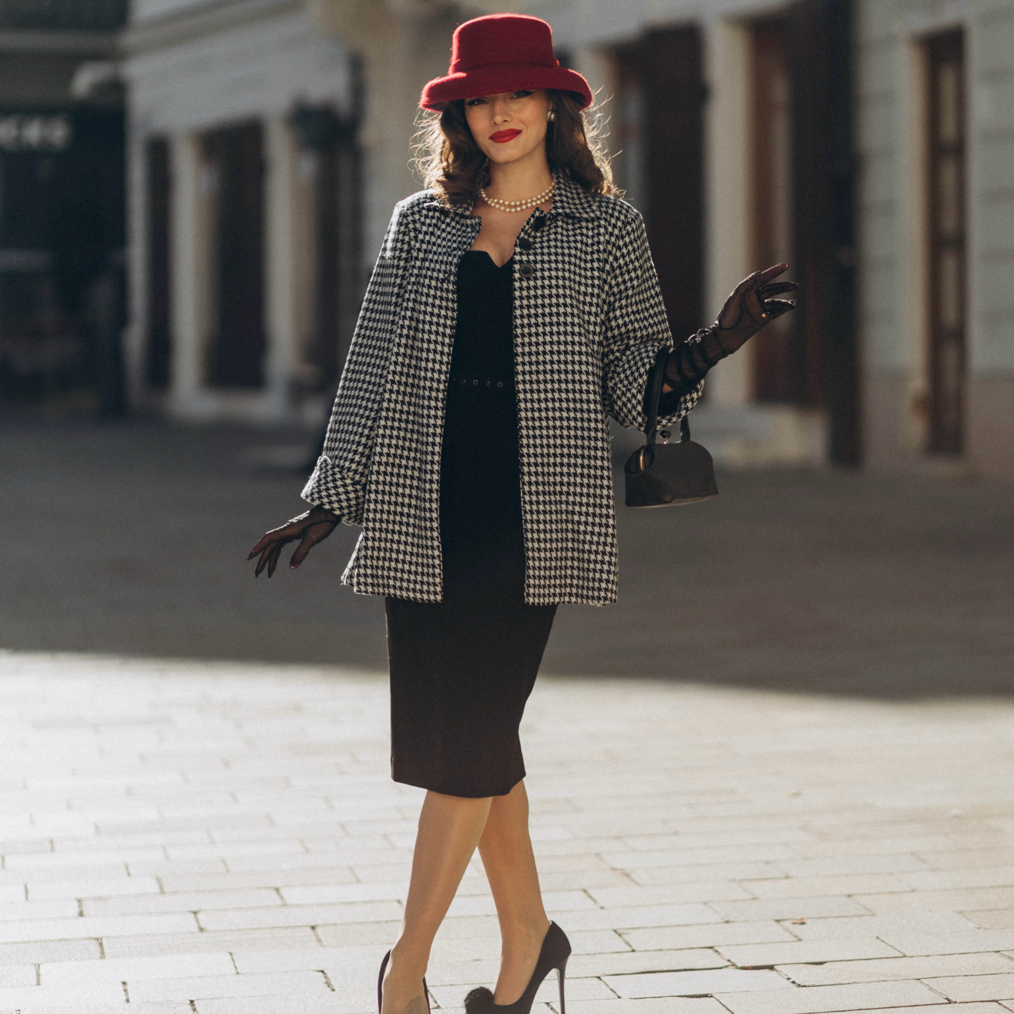 Swing Jacket in Black Houndstooth