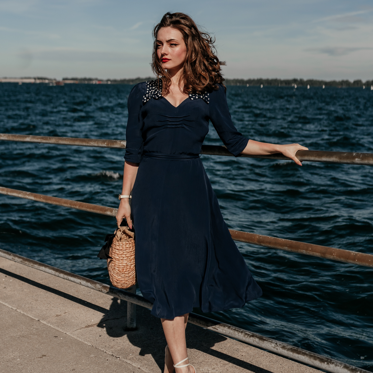 Veronica Dress in French Navy | Vintage 1940s Style Dress