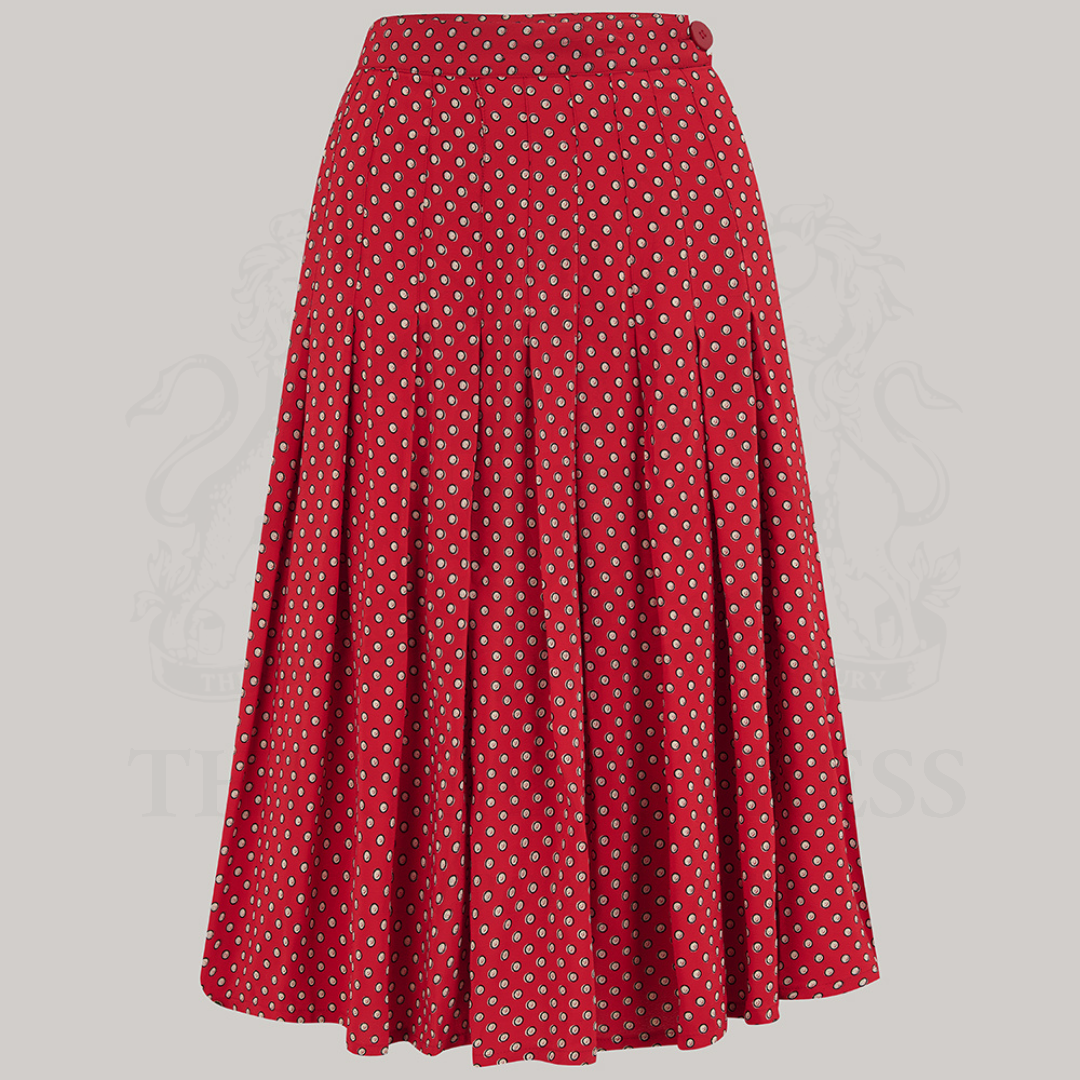 Lucille Pleated Skirt in Red Ditzy Dot
